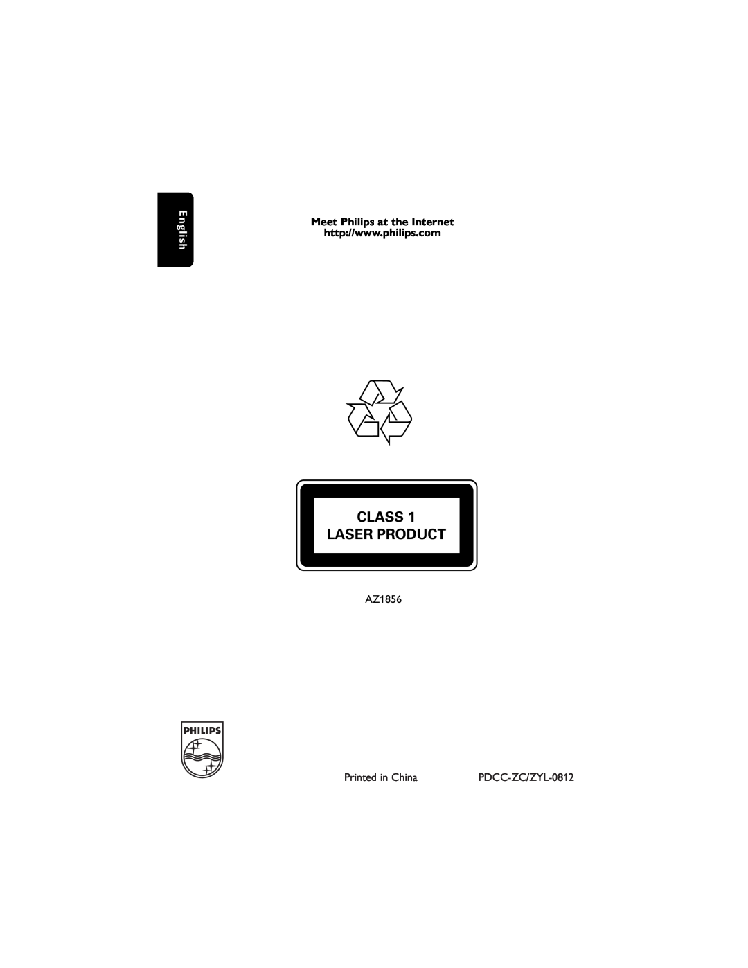 Philips AZ1856 user manual Class Laser Product, English 