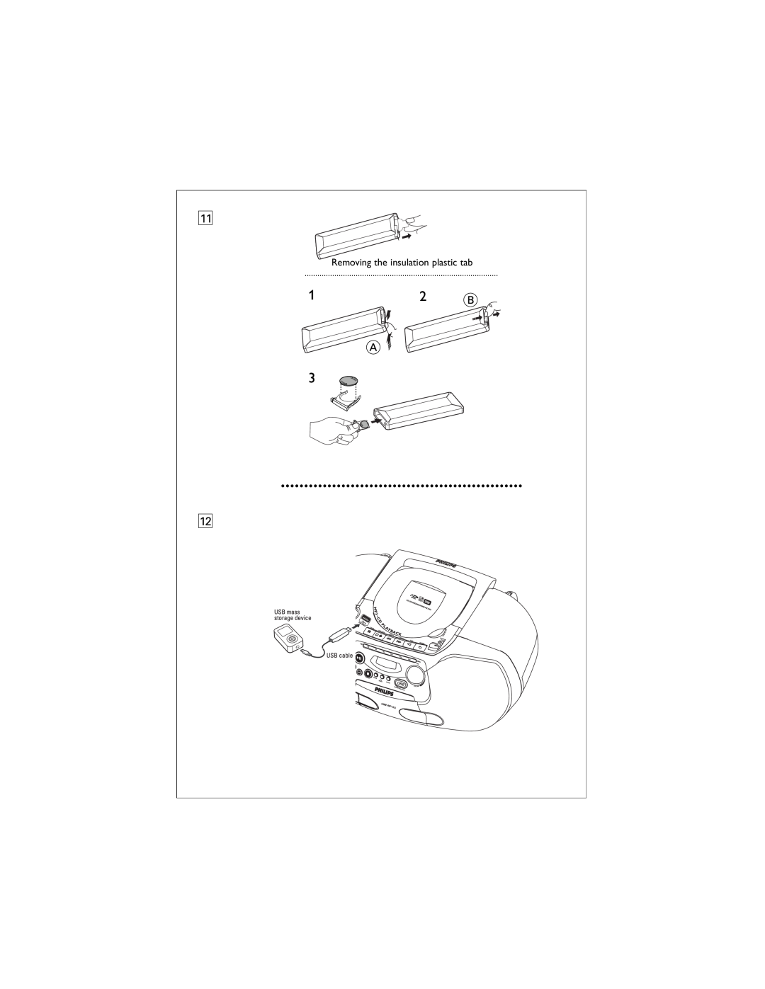 Philips AZ1856 user manual Removing the insulation plastic tab 