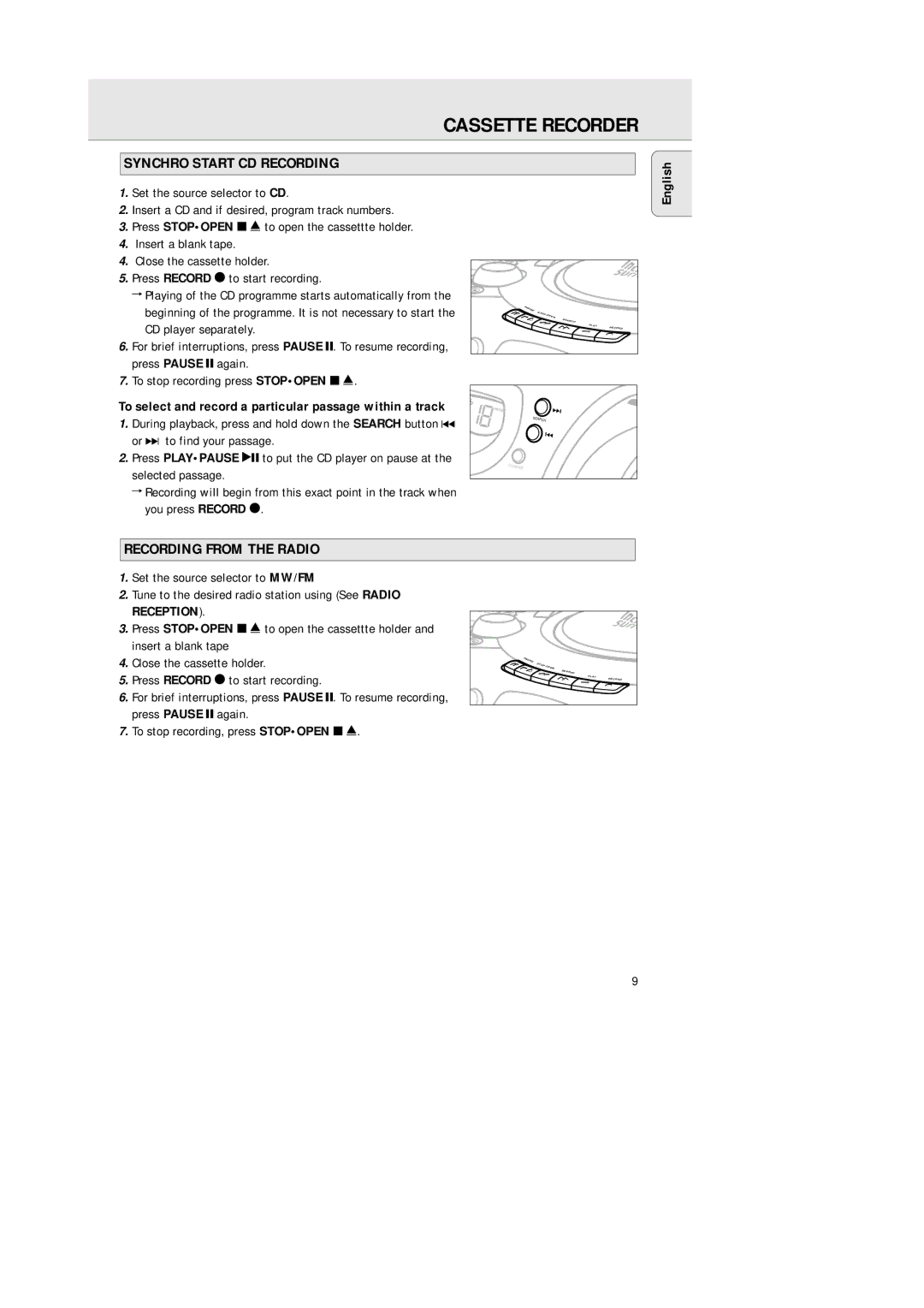 Philips AZ2000/01 manual Synchro Start CD Recording, Recording from the Radio 