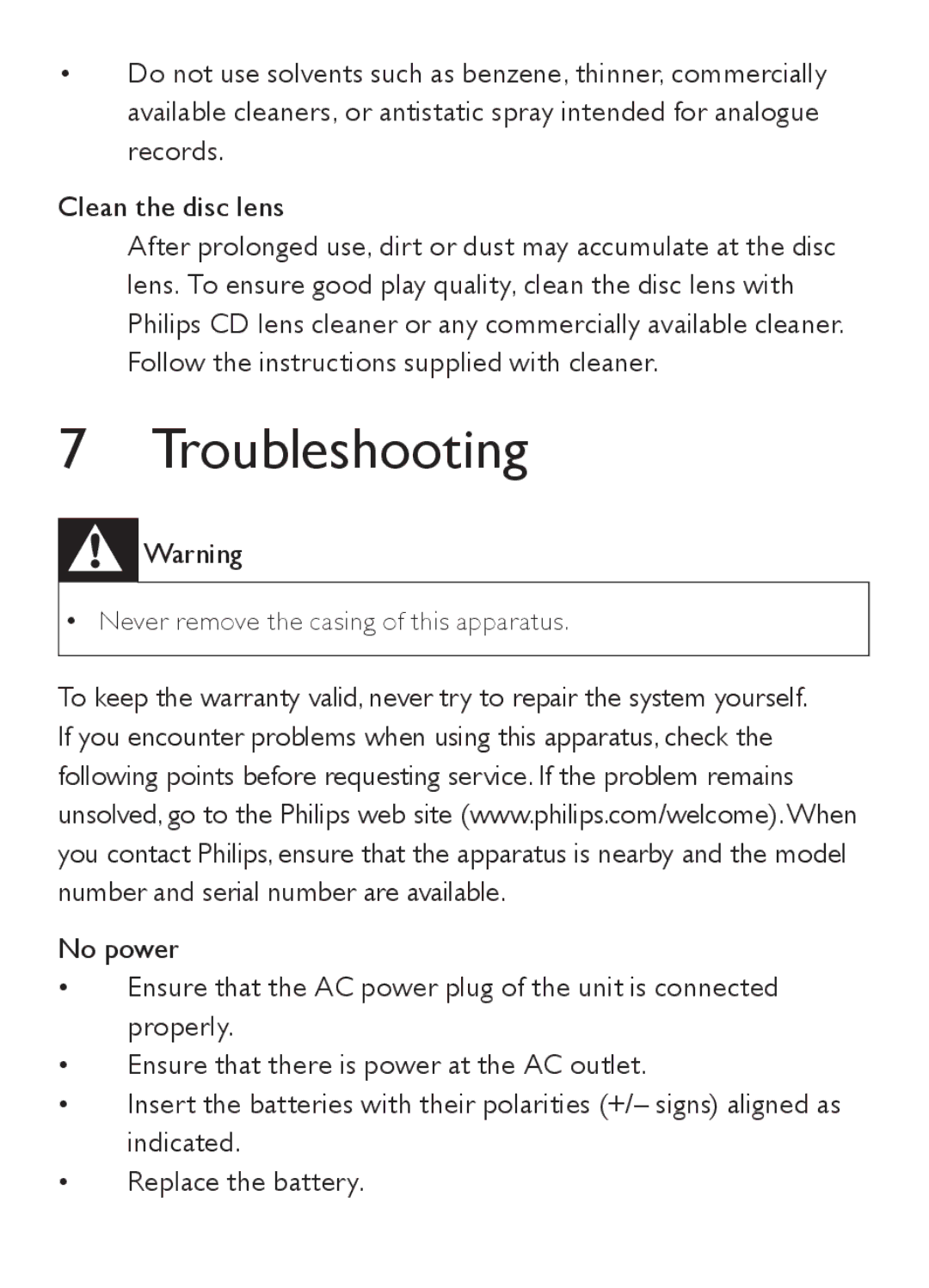 Philips AZ202/B/C/N/R user manual Troubleshooting 