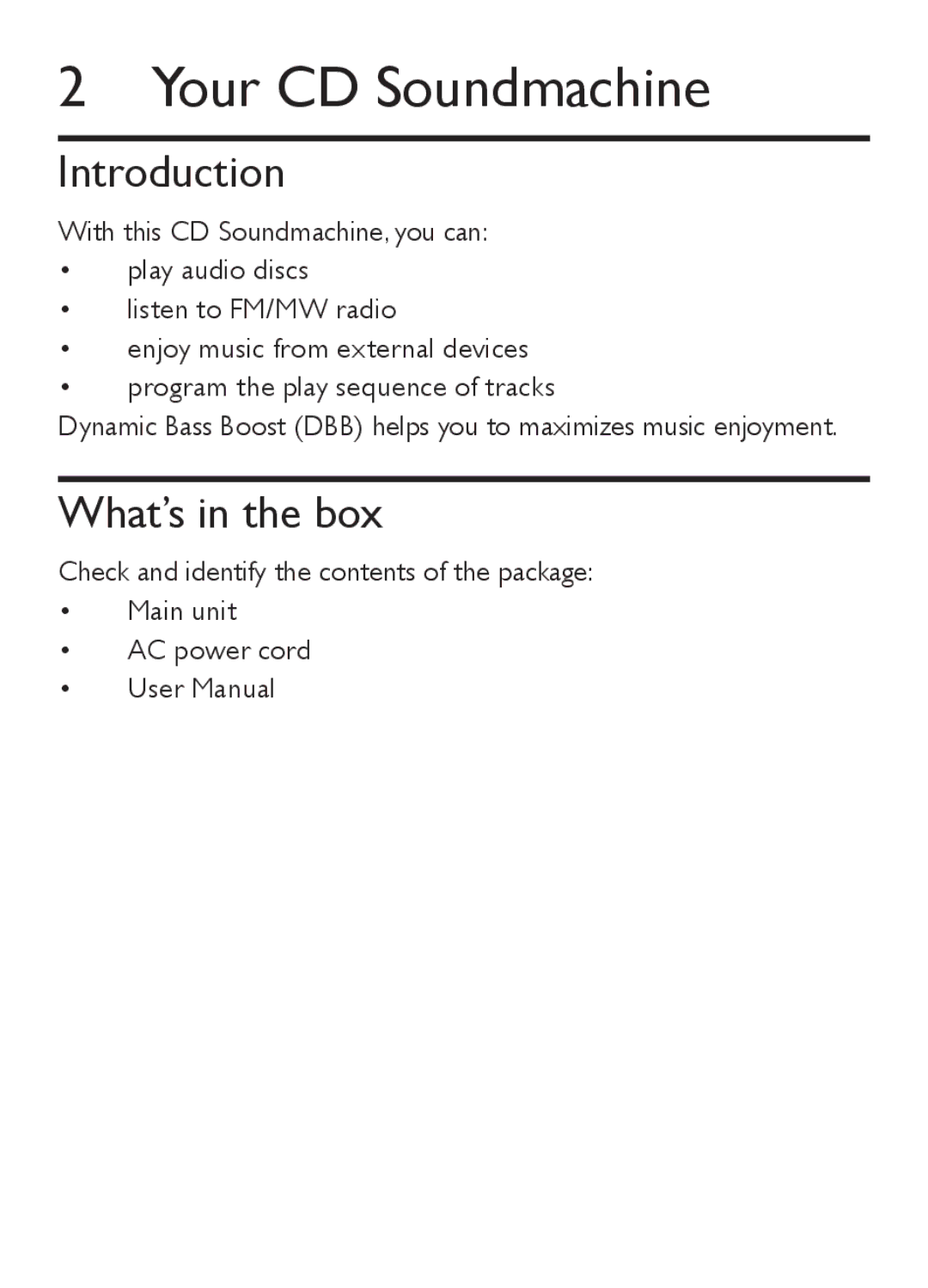 Philips AZ202/B/C/N/R user manual Your CD Soundmachine, Introduction, What’s in the box 