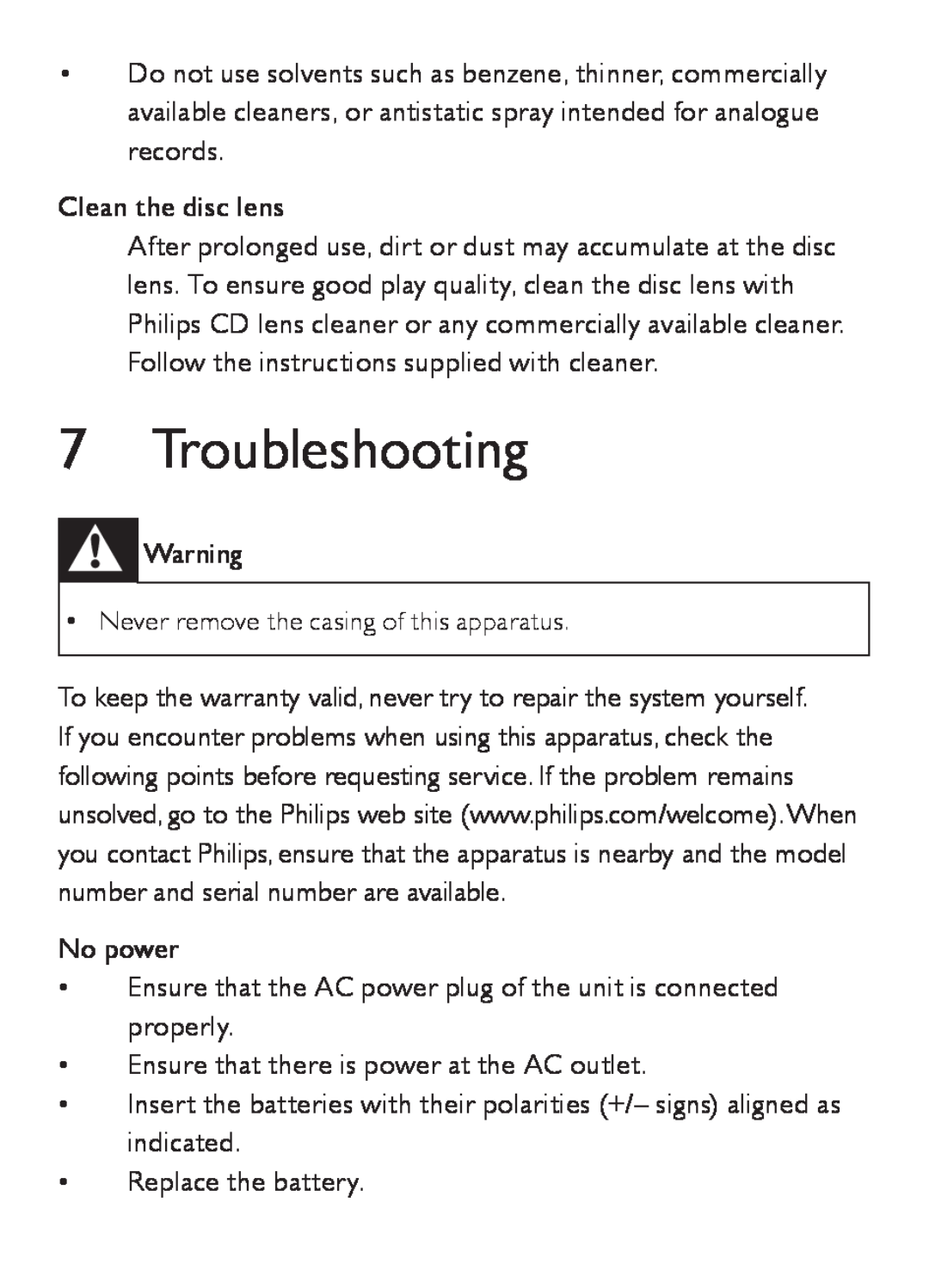 Philips AZ202/B/C/N/R user manual Troubleshooting 