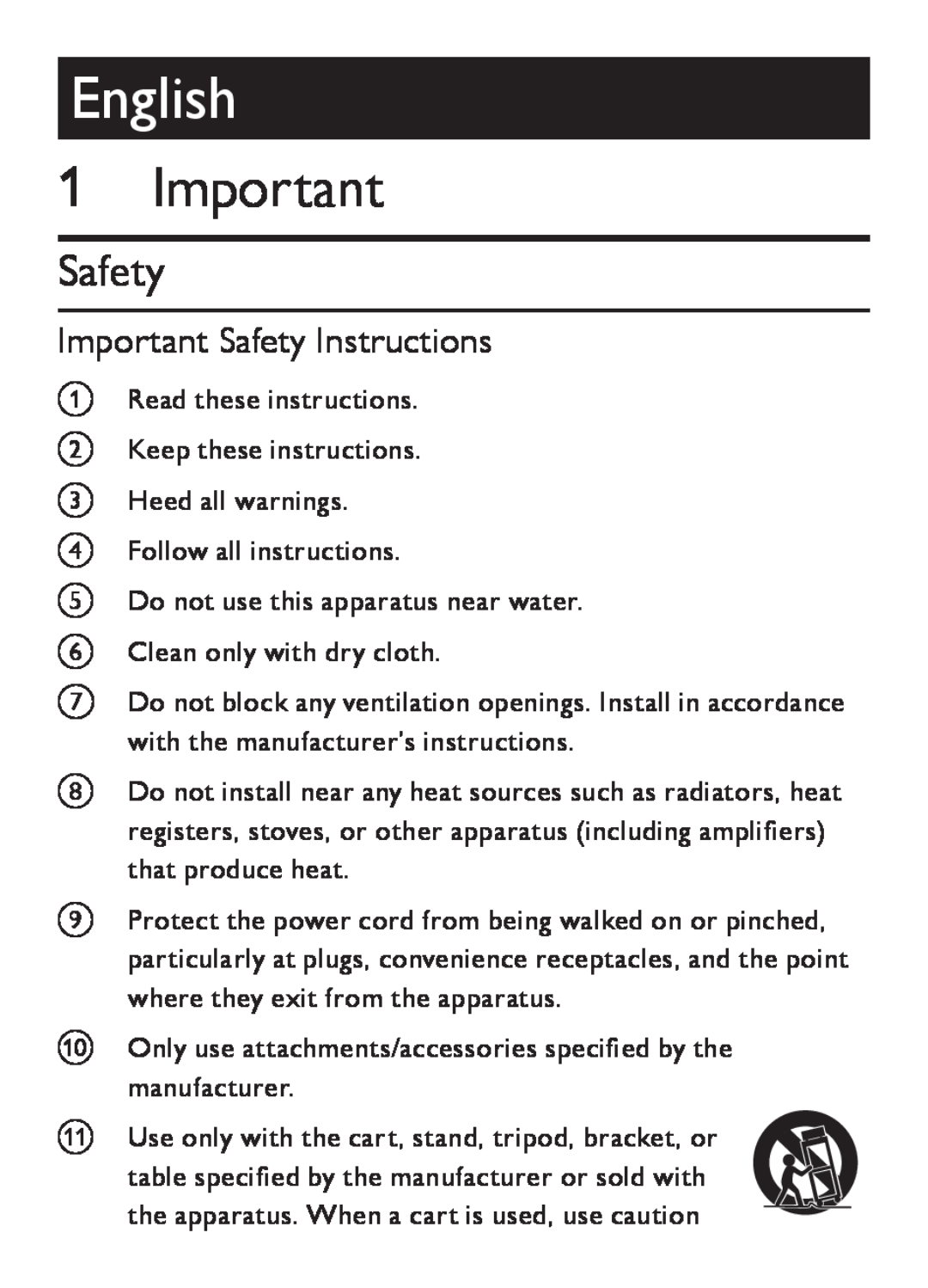 Philips AZ202/B/C/N/R user manual Important Safety Instructions, English 