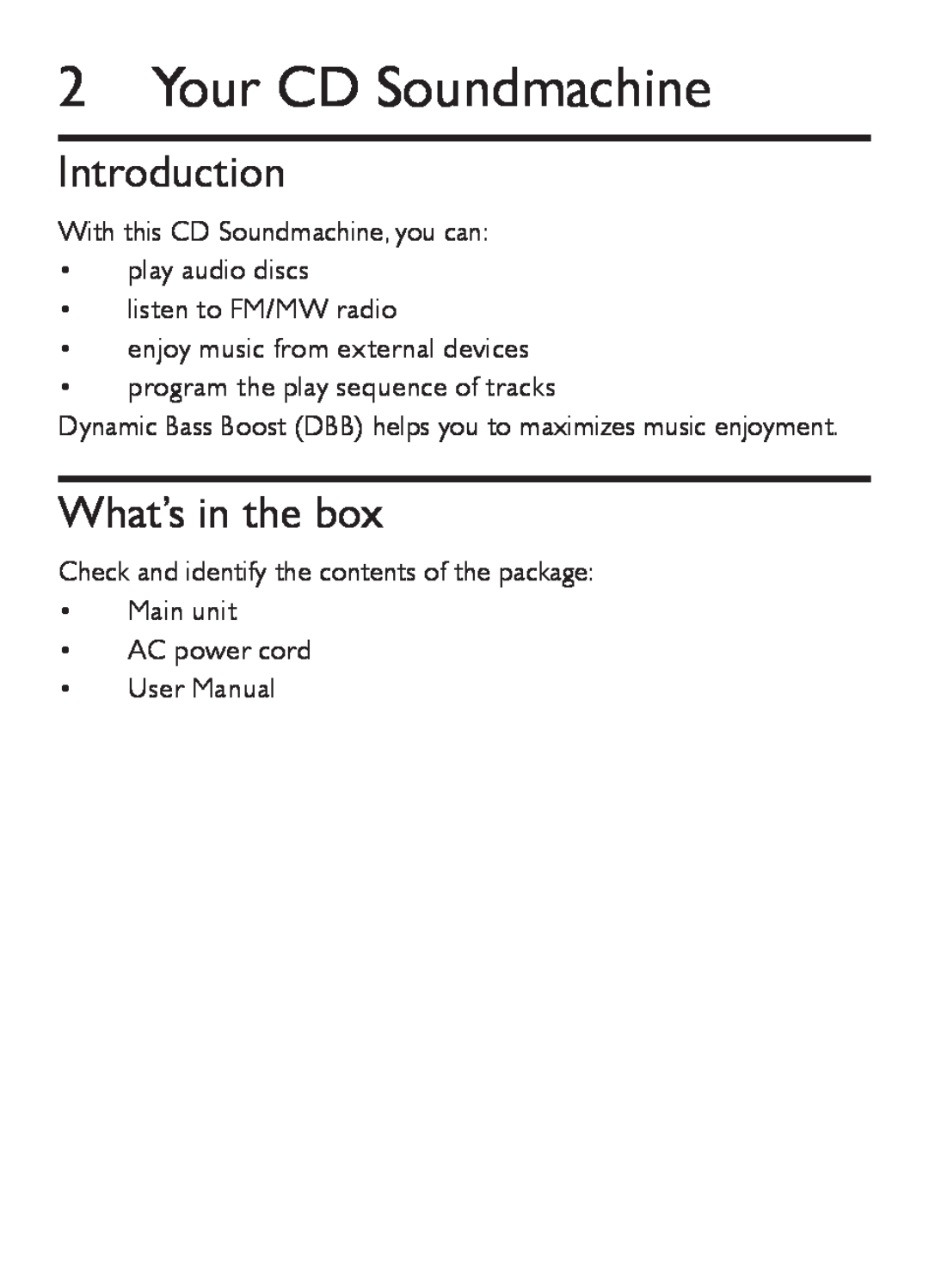 Philips AZ202/B/C/N/R user manual Your CD Soundmachine, Introduction, What’s in the box 