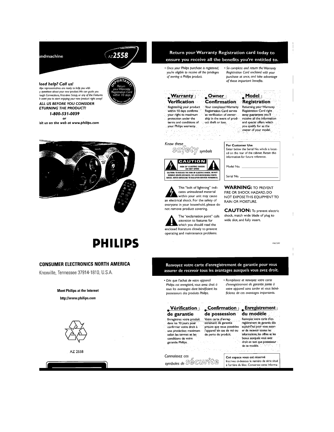 Philips AZ2558/17 manual 