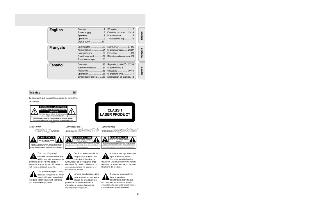 Philips AZ2725 manual México, Español Français English 