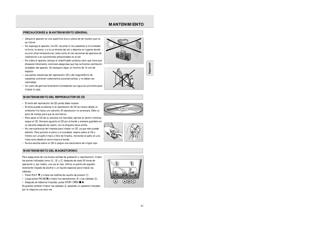 Philips AZ2725 manual Precauciones & Mantenimiento General, Mantenimiento DEL Reproductor DE CD 