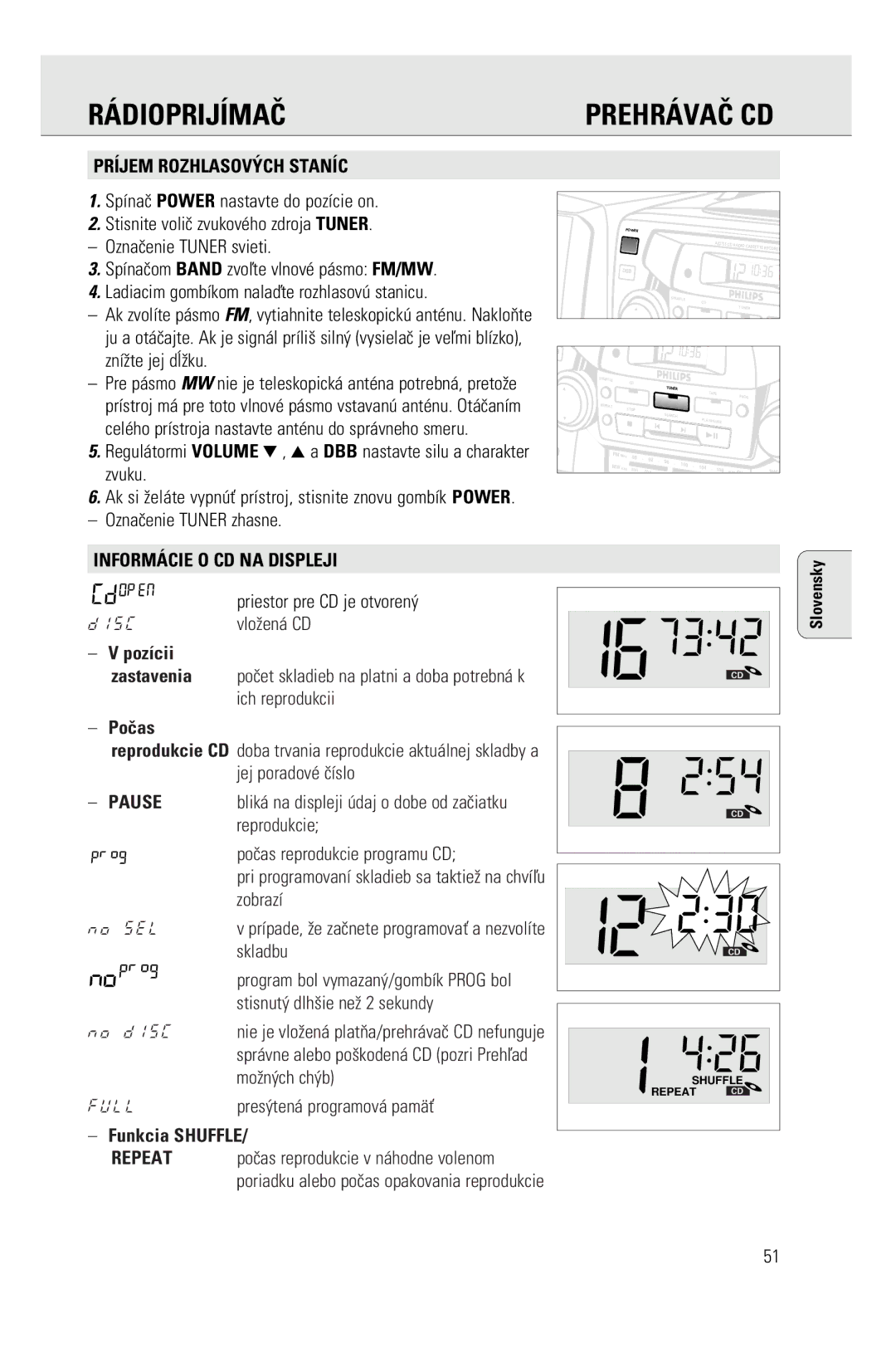 Philips AZ2755 manual RçDIOPRIJêMAé PREHRçVAé CD, Pause, Repeat 