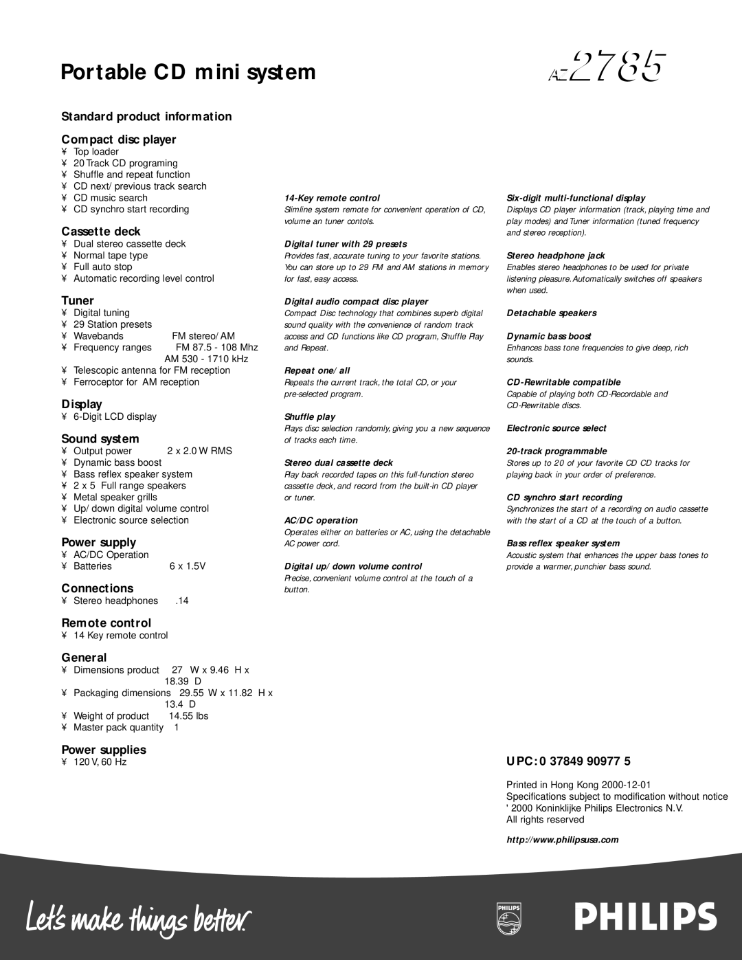 Philips AZ2785 manual 