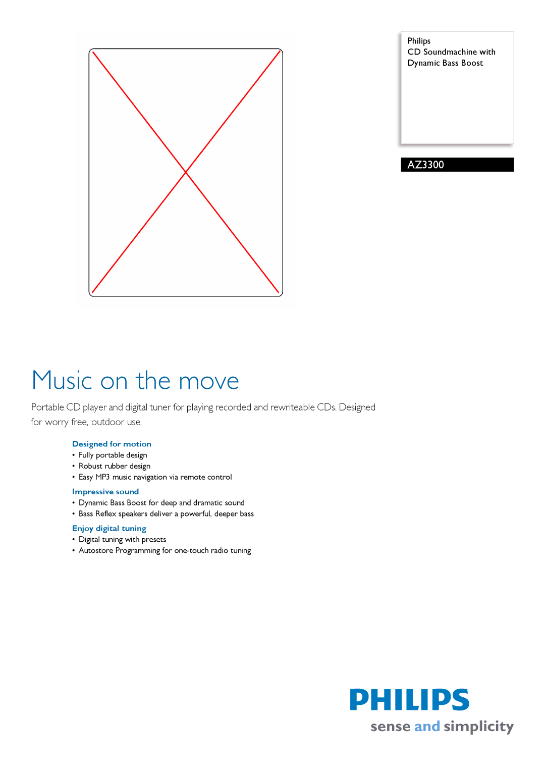 Philips AZ3300/00C manual Designed for motion, Impressive sound, Enjoy digital tuning 