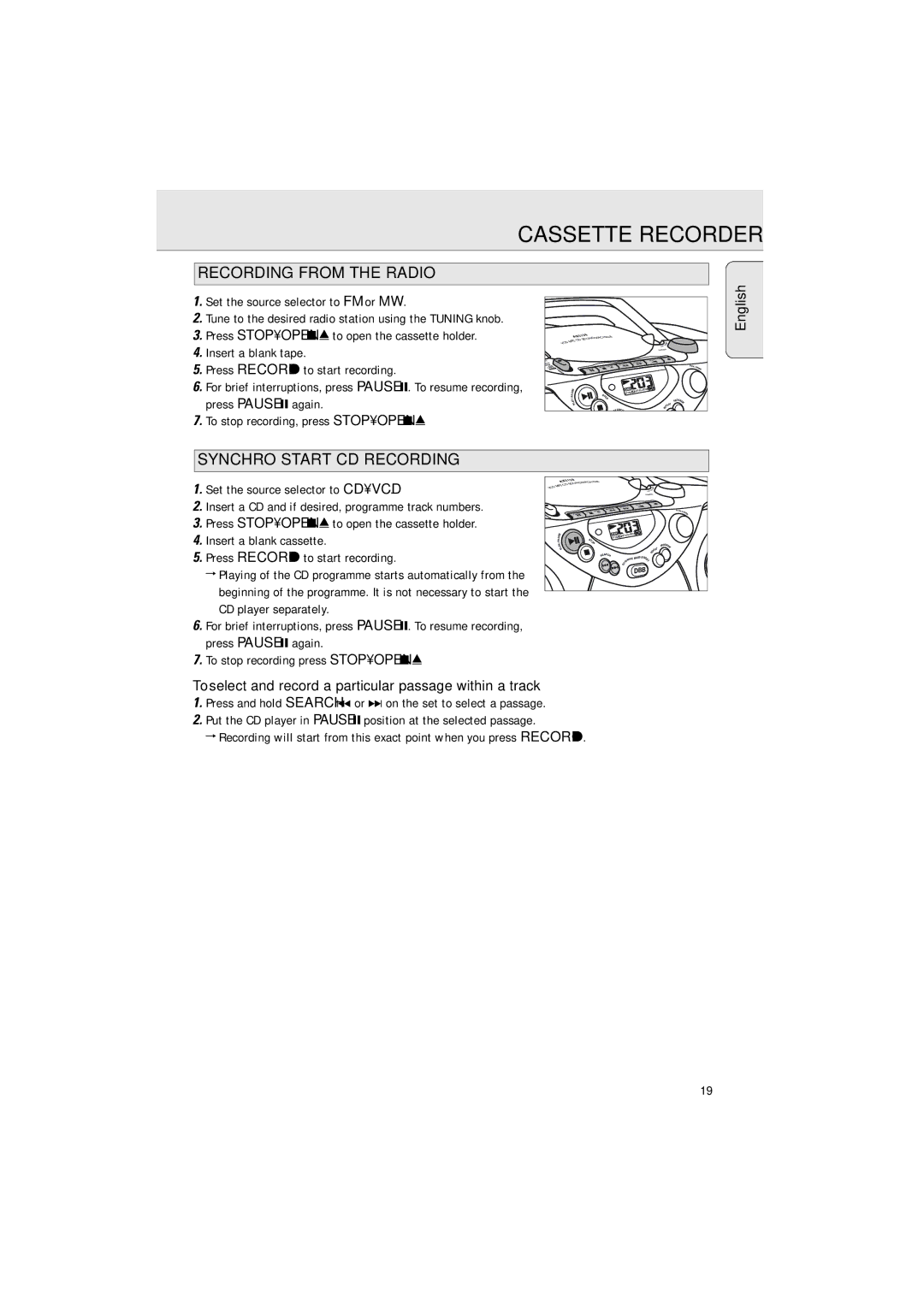 Philips AZ5130 manual Recording from the Radio, Synchro Start CD Recording 