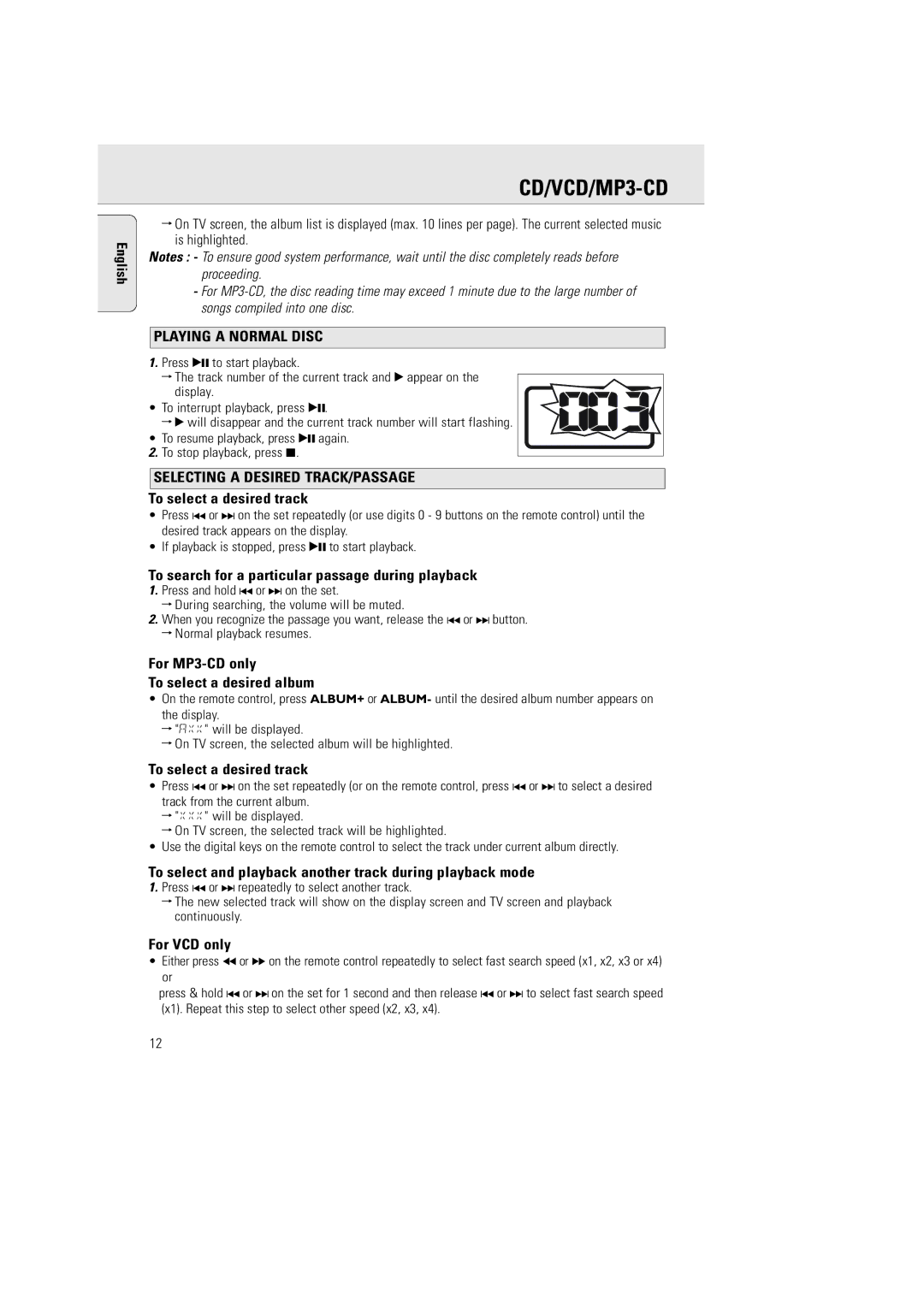 Philips AZ5140 user manual Playing a Normal Disc, Selecting a Desired TRACK/PASSAGE 