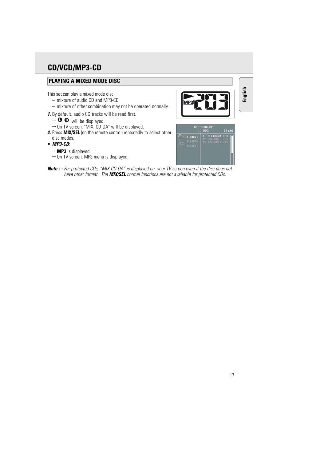 Philips AZ5140 user manual Playing a Mixed Mode Disc, Mixture of audio CD and MP3-CD 