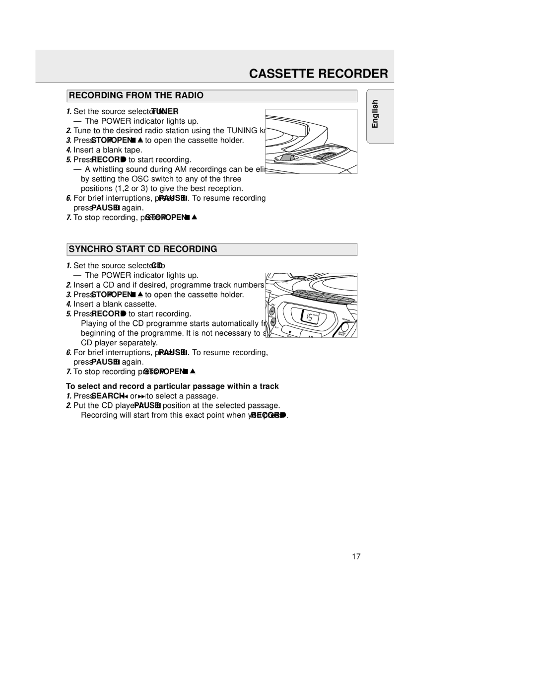 Philips AZ5150 manual Recording from the Radio, Synchro Start CD Recording 