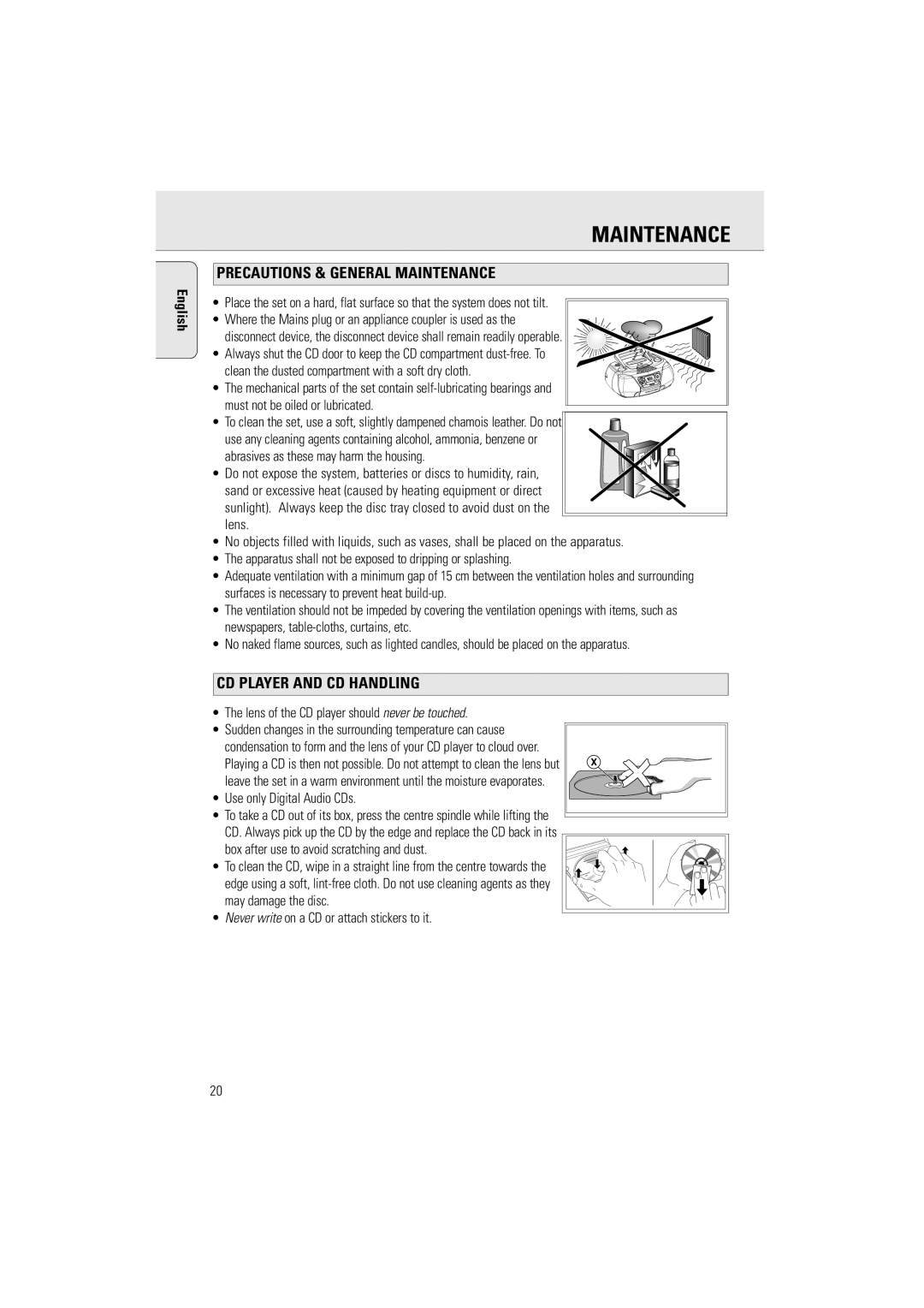 Philips AZ5160 user manual Precautions & General Maintenance, Cd Player And Cd Handling 