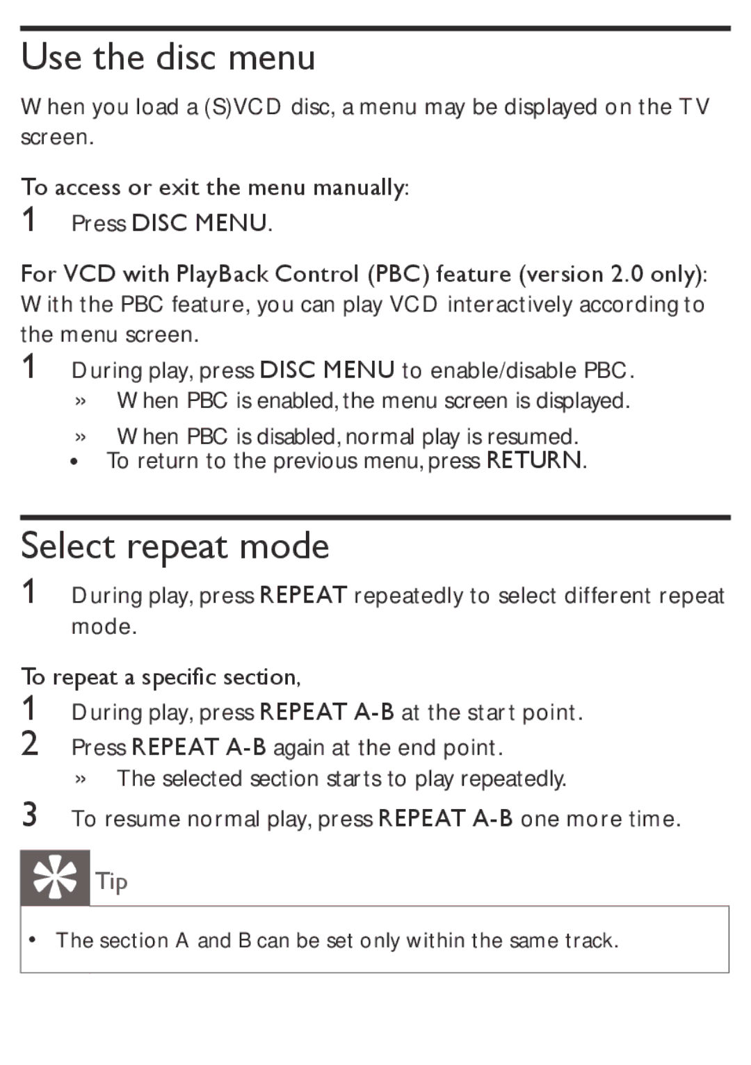 Philips AZ5740 user manual Use the disc menu, Select repeat mode 