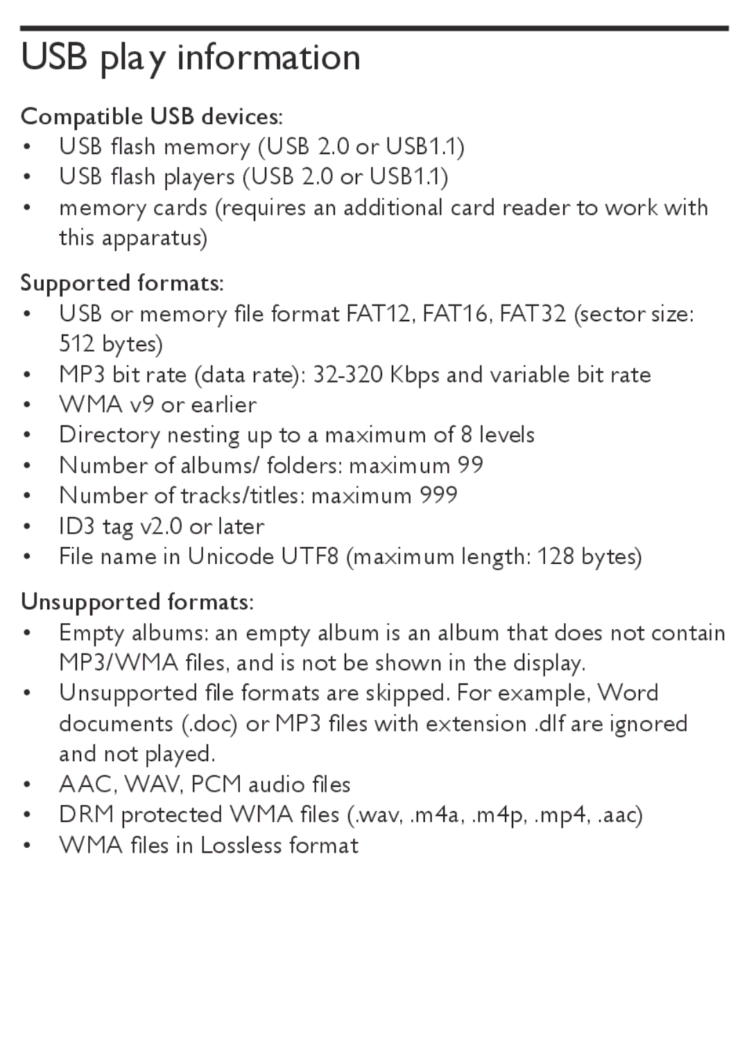 Philips AZ5740 user manual USB pla y information 