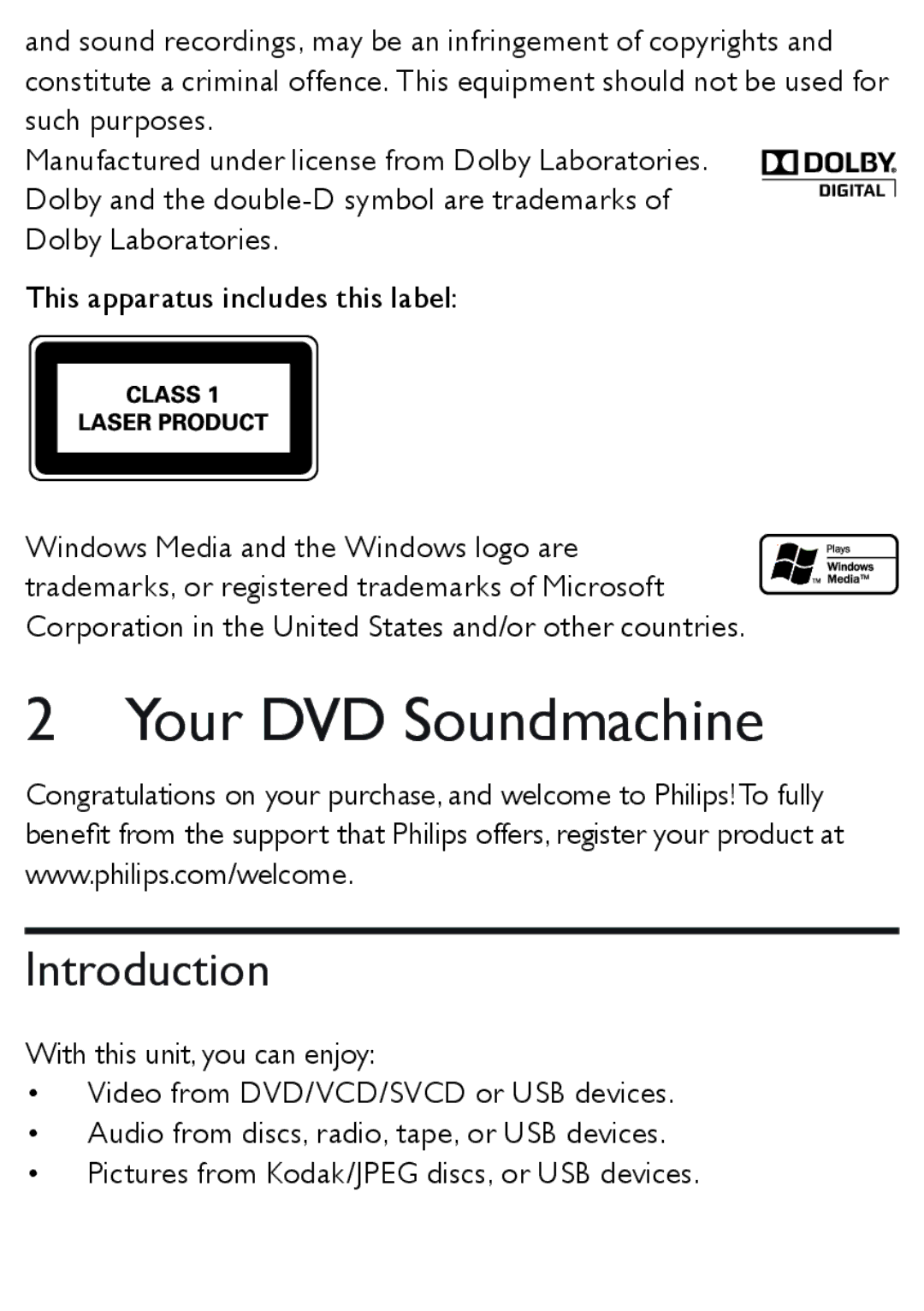 Philips AZ5740 user manual Your DVD Soundmachine, Introduction 