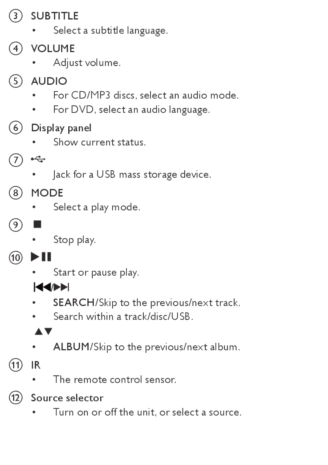 Philips AZ5740 user manual Subtitle, Volume, Audio, Mode 