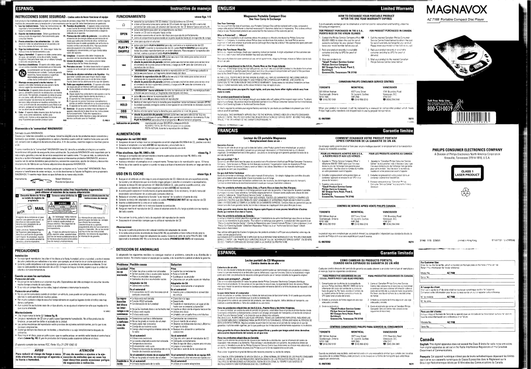 Philips AZ7168 manual 