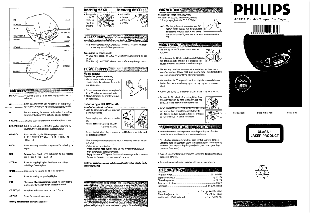 Philips AZ7361 manual 