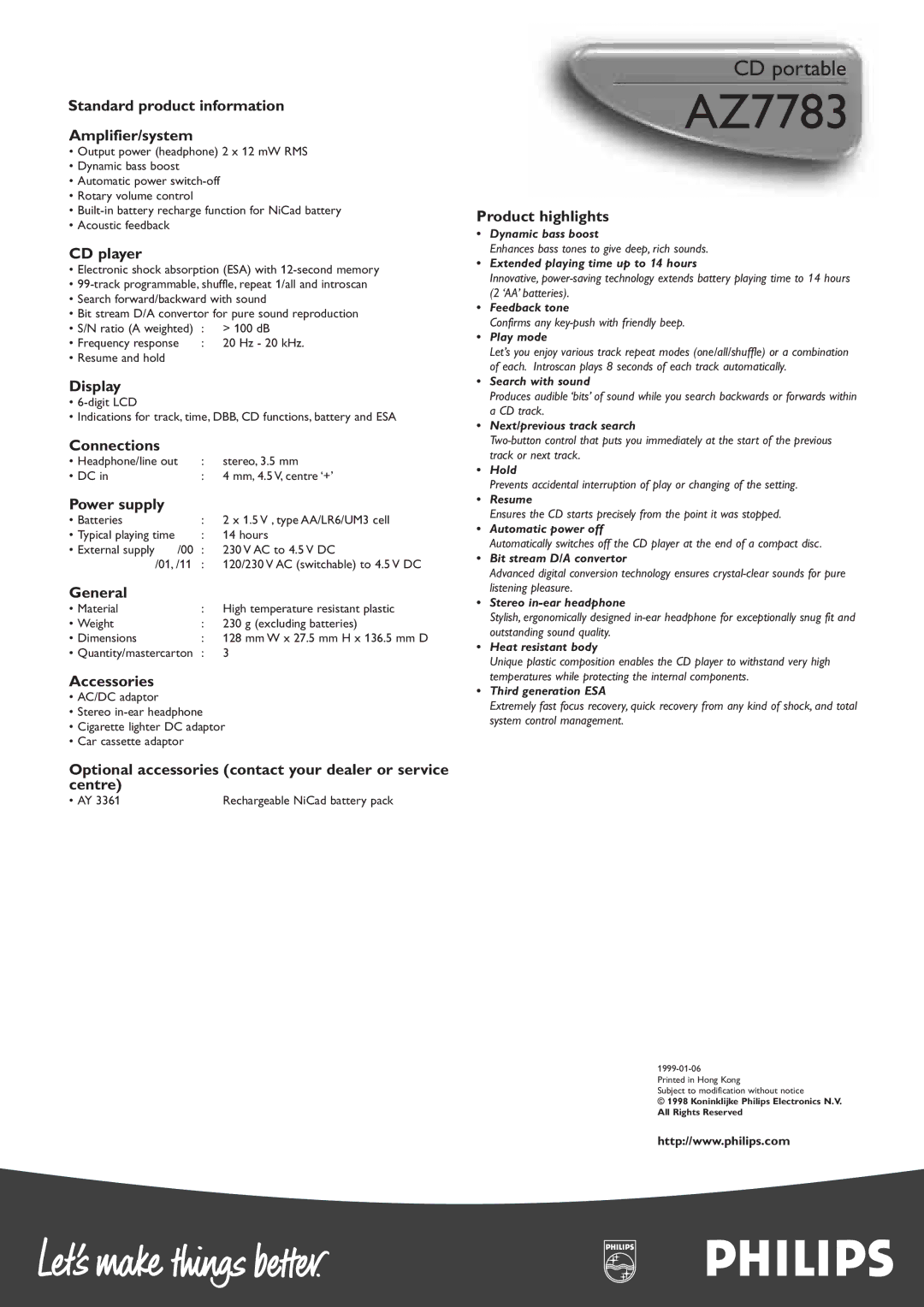 Philips AZ7781 manual External supply 