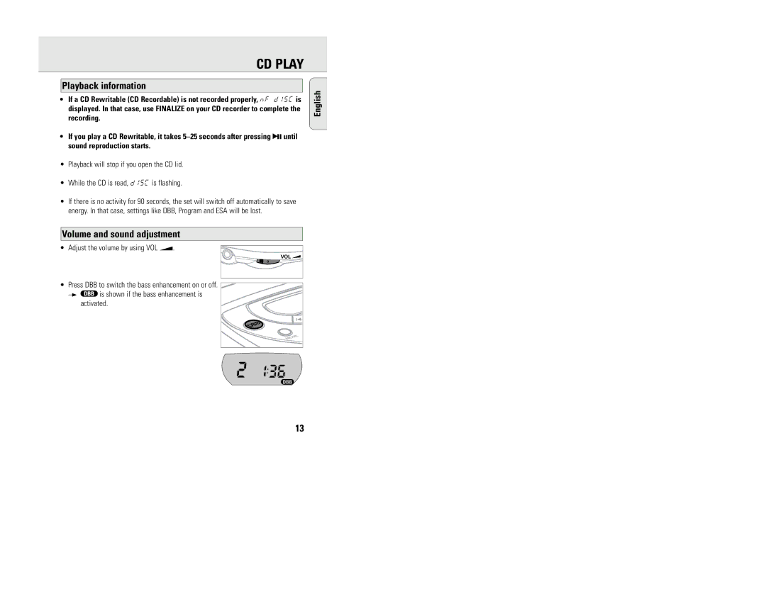 Philips AZ7883, AZ7783, AZ7880, AZ7784, AZ7782, AZ7780, AZ7882 manual Playback information, Volume and sound adjustment 