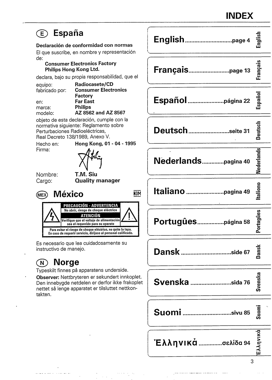 Philips AZ8567/05 manual 