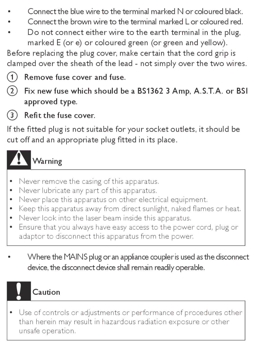 Philips AZD208/05 user manual Never look into the laser beam inside this apparatus 