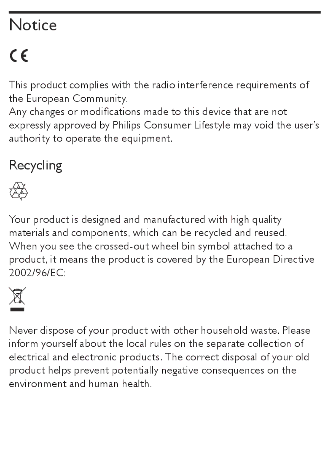 Philips AZD208/05 user manual Recycling 