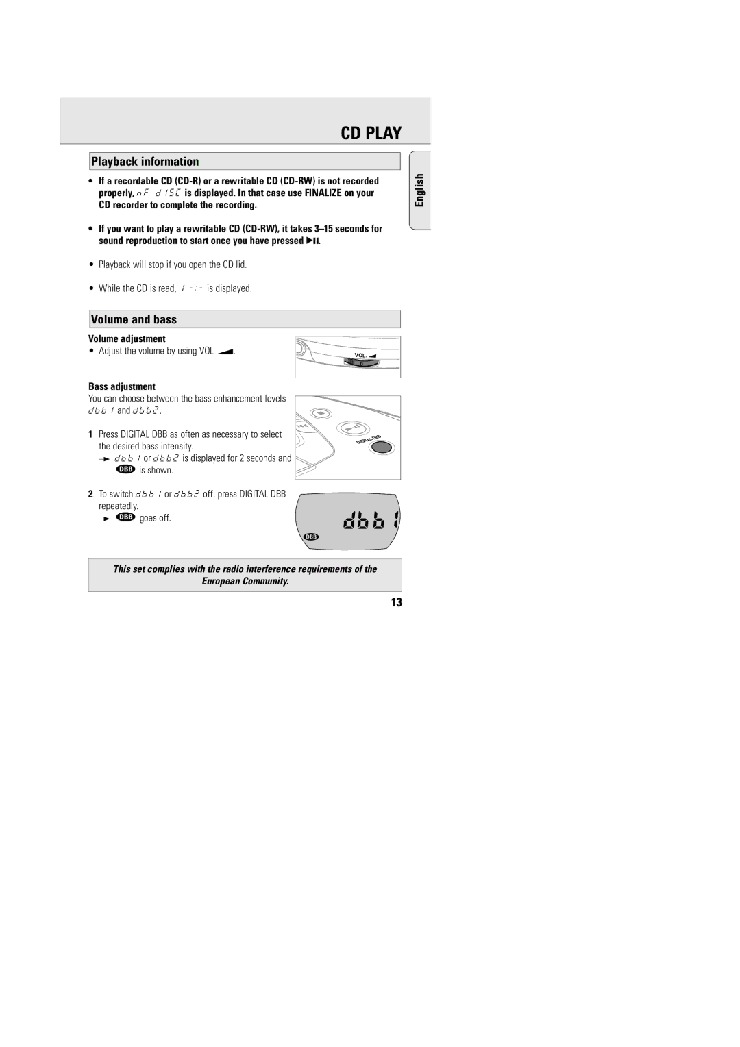 Philips AZT9240 manual Playback information, Volume and bass, CD recorder to complete the recording, Volume adjustment 