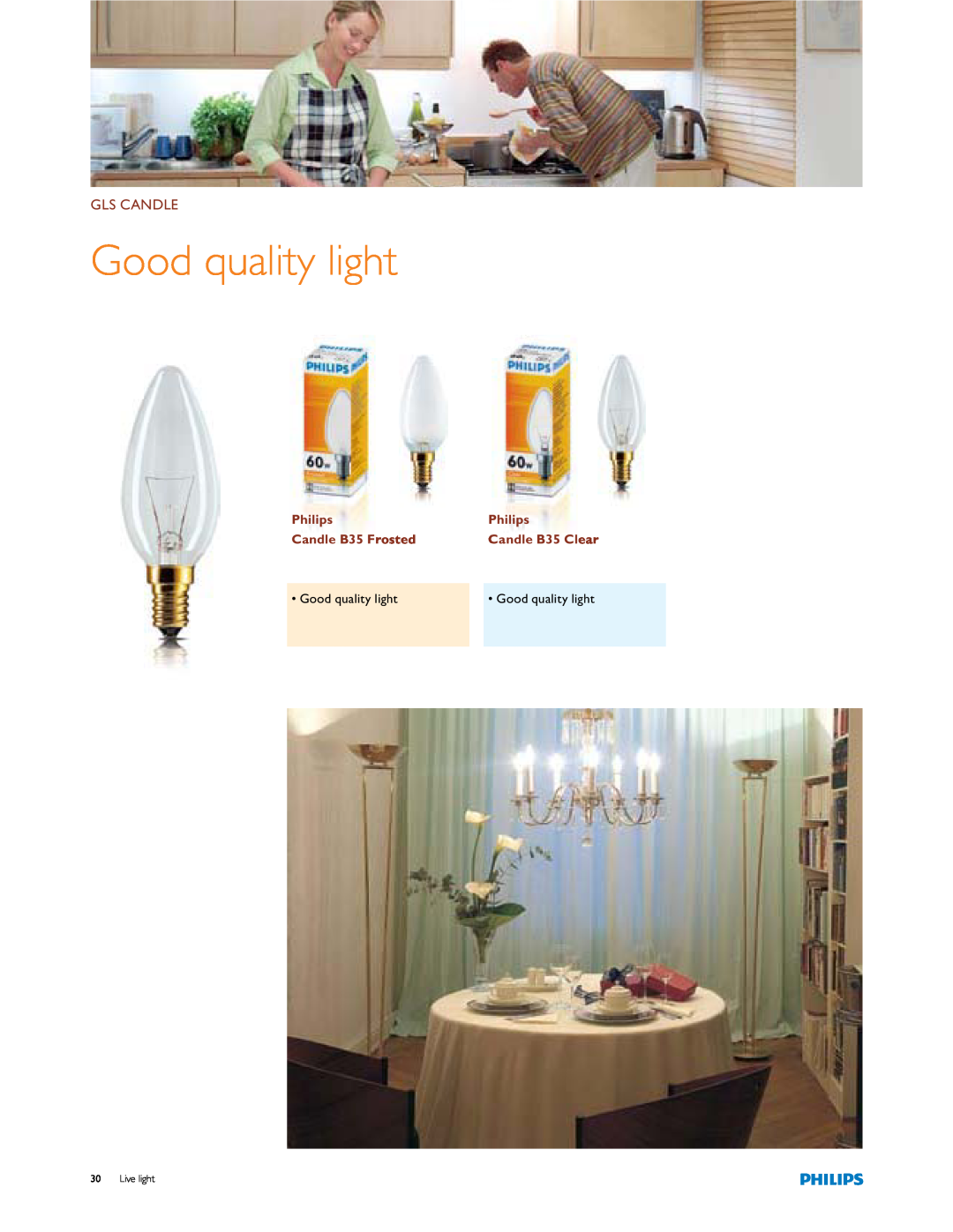 Philips manual Gls Candle, Philips, Candle B35 Frosted, Candle B35 Clear, rGood quality light 
