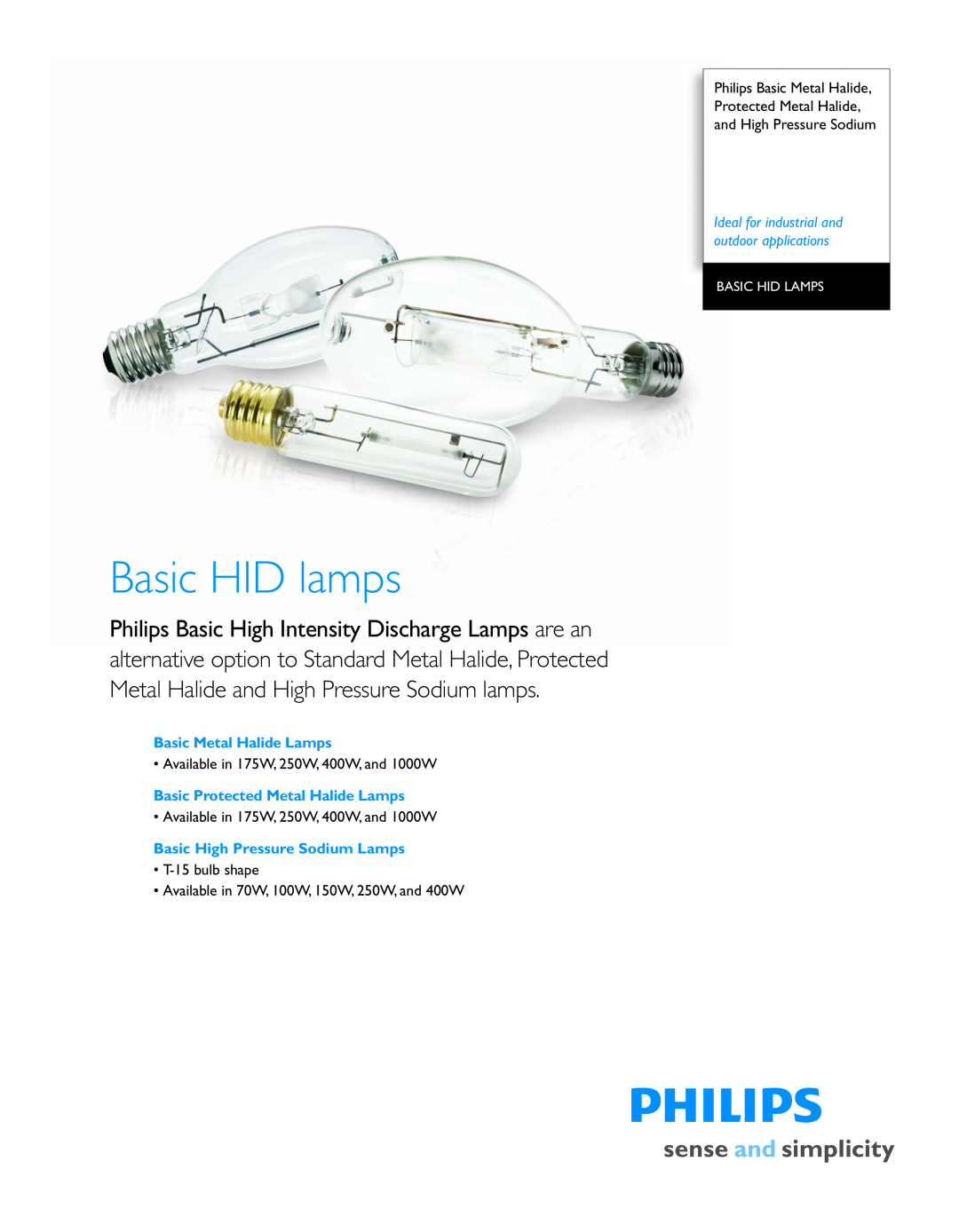 Philips Basic HID Lamp manual Basic HID lamps, Basic Metal Halide Lamps, Basic Protected Metal Halide Lamps 