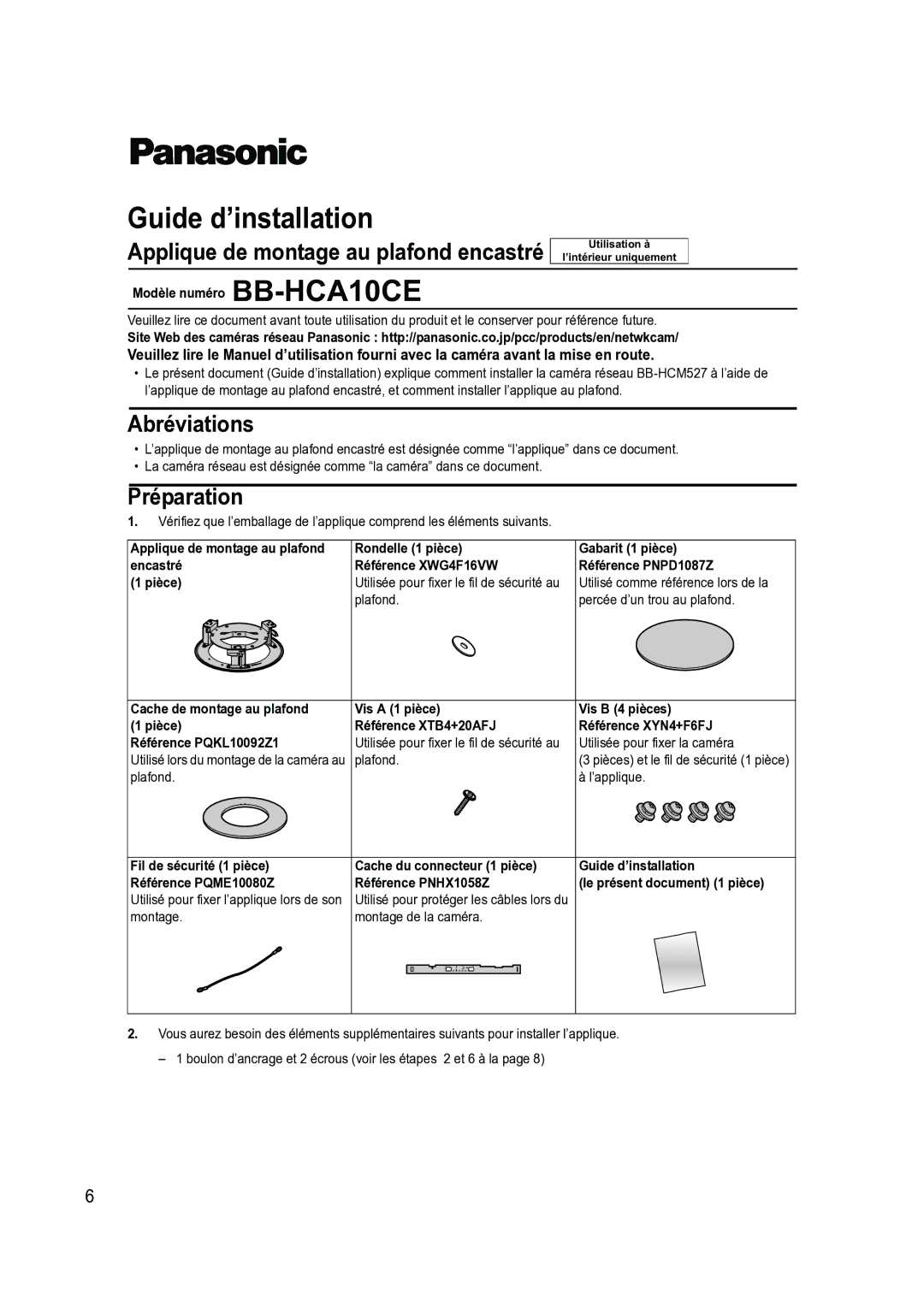 Philips BB-HCA10CE Guide d’installation, Applique de montage au plafond encastré Utilisation à, Abréviations, Préparation 