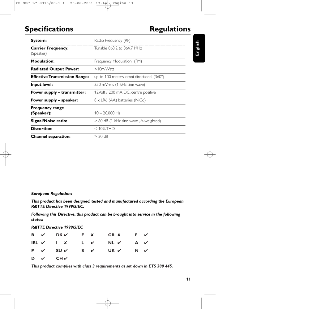 Philips BC 8310 manual Speciﬁcations, Regulations 