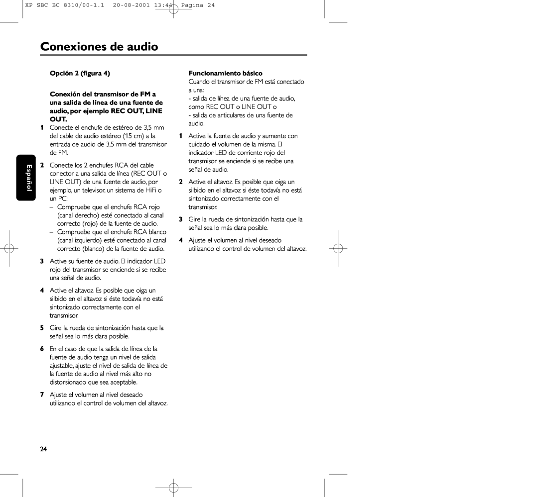 Philips BC 8310 manual Conexiones de audio, Opción 2 ﬁgura, Funcionamiento básico 