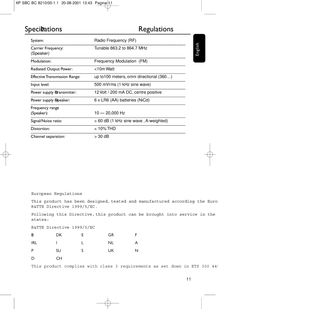 Philips BC8210 manual Speciﬁcations, Regulations 