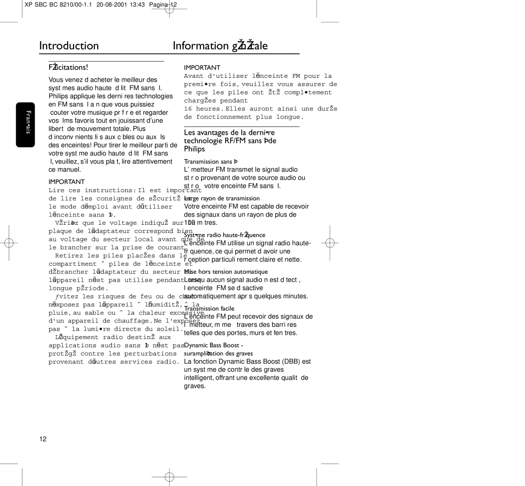 Philips BC8210 manual Introduction Information générale, Félicitations 