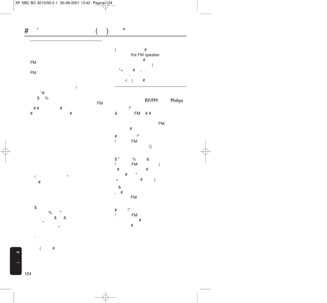 Philips BC8210 manual FM speaker, 124 