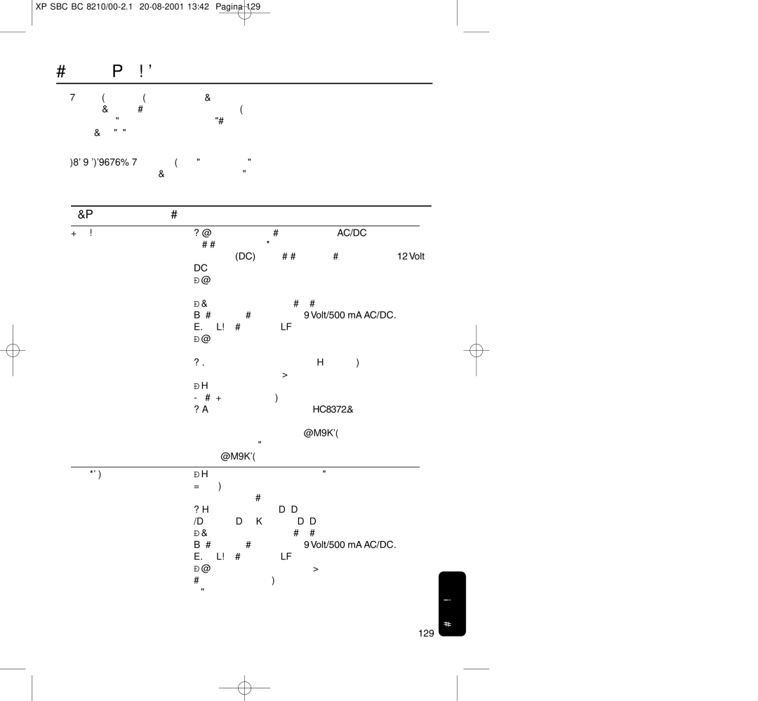 Philips BC8210 manual DC p Volt/500 mA AC/DC, Volt/500 mA AC/DC 129 