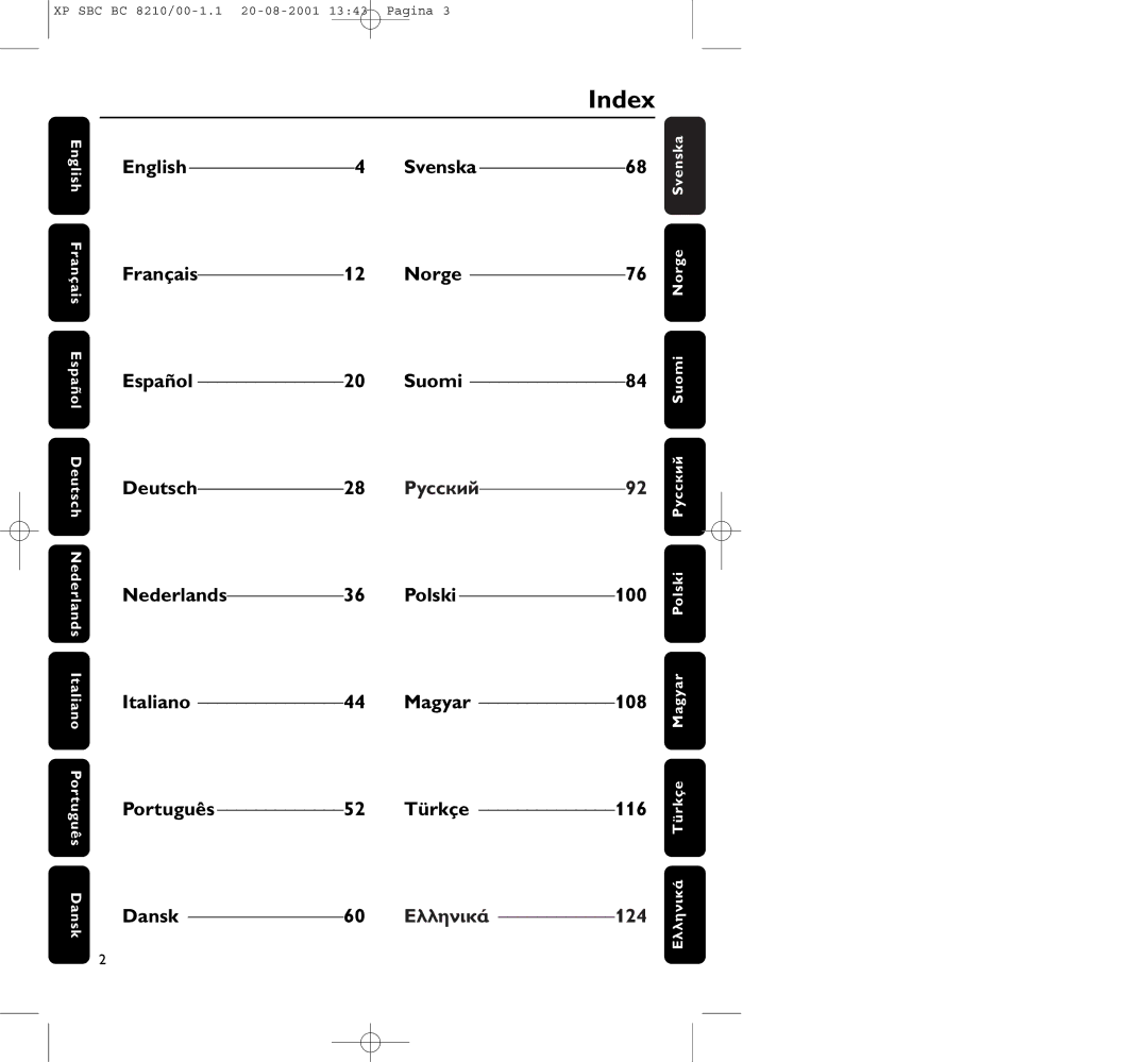 Philips BC8210 manual Index 