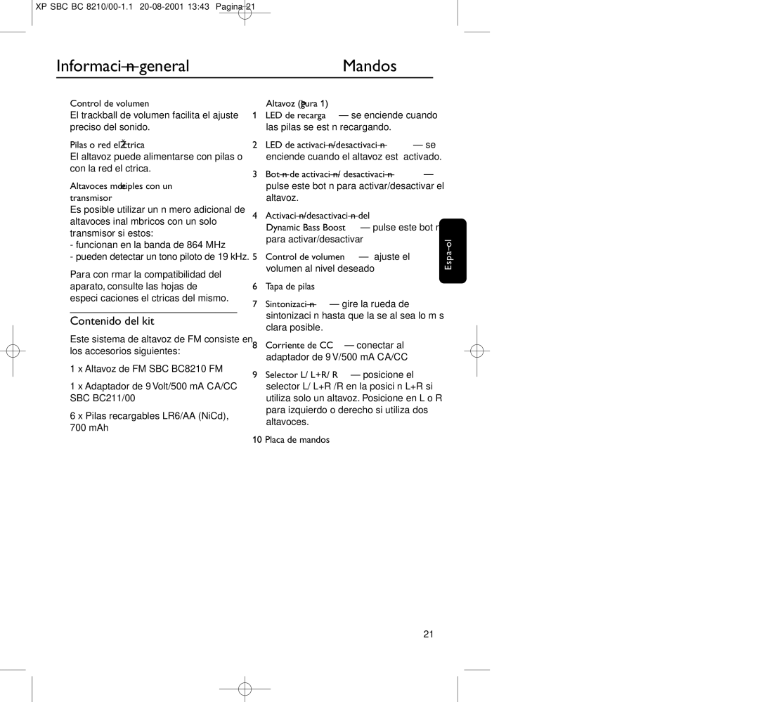 Philips BC8210 manual Mandos, Contenido del kit 