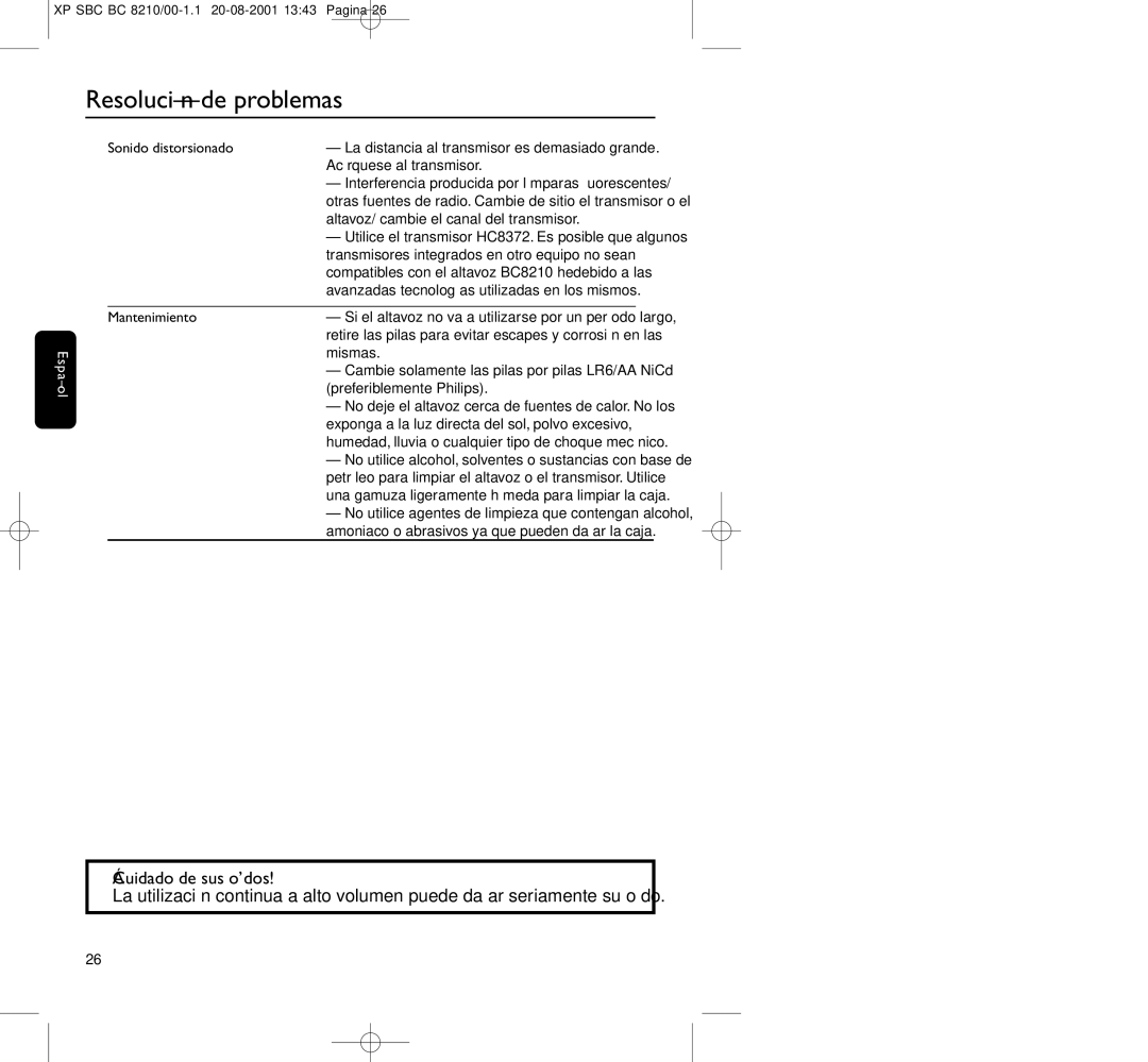 Philips BC8210 manual ¡Cuidado de sus oídos, Mantenimiento 