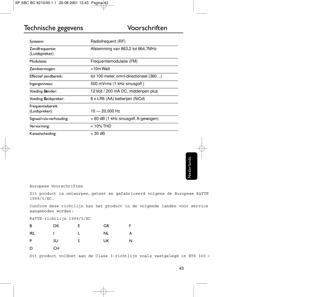 Philips BC8210 manual Technische gegevens, Voorschriften 