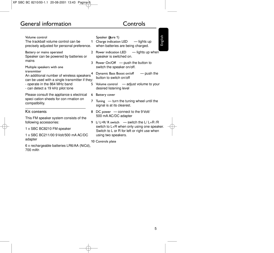 Philips BC8210 manual General information Controls, Kit contents 