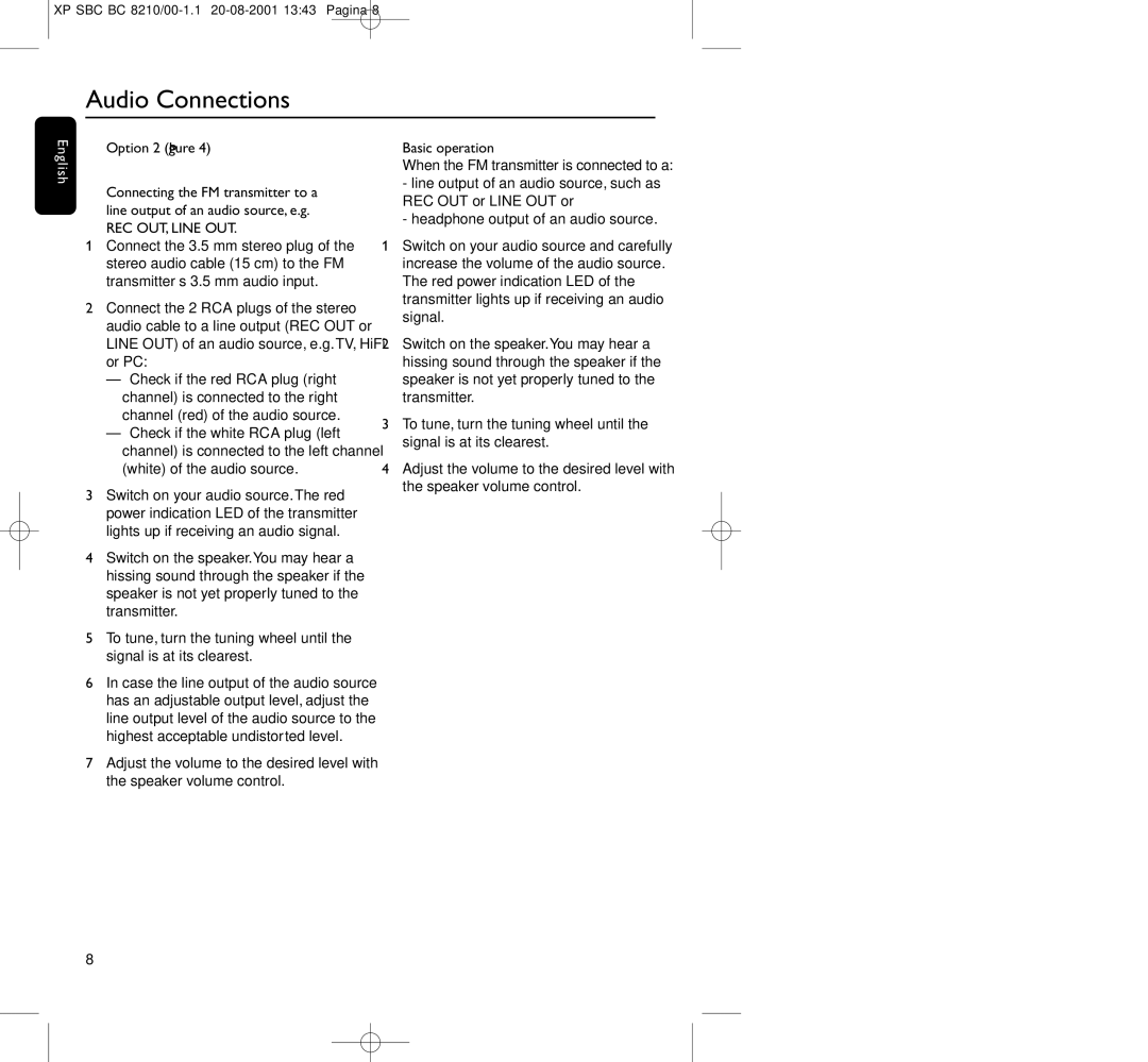 Philips BC8210 manual Audio Connections, REC OUT, Line OUT, Basic operation 