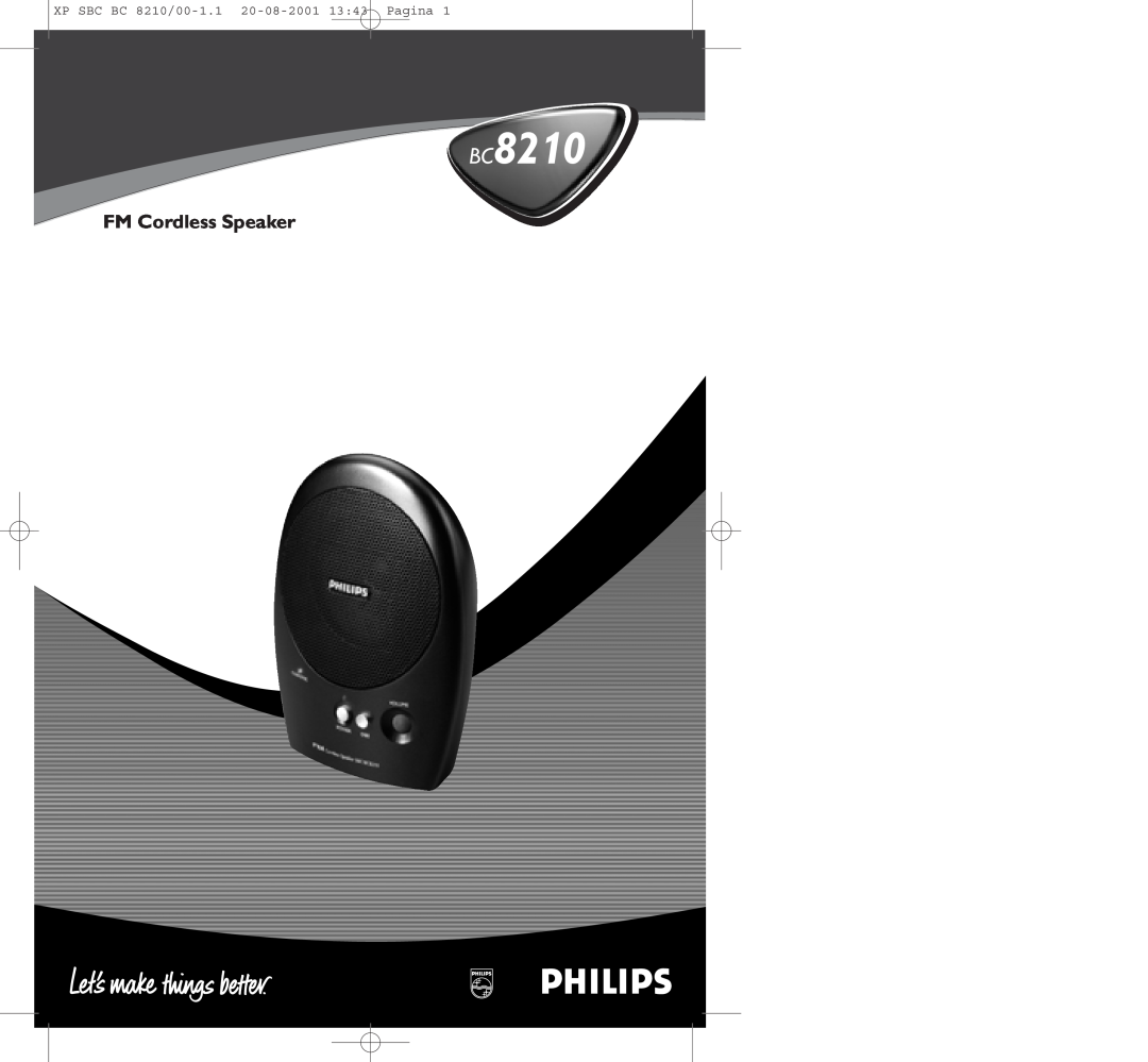 Philips BC8210 manual FM Cordless Speaker, XP SBC BC 8210/00-1.1 20-08-200113 43 Pagina 
