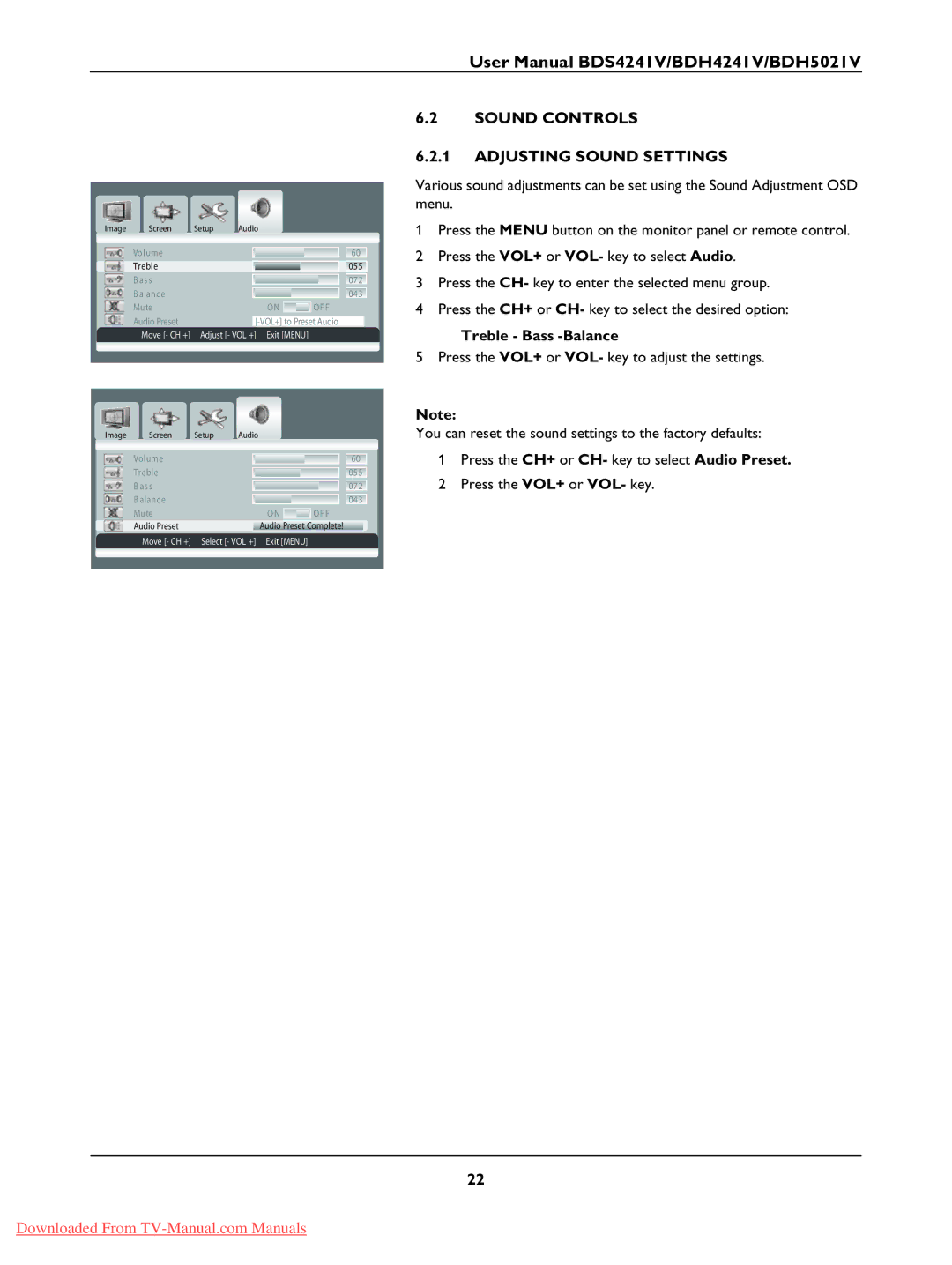 Philips BDH4241V, BDH5021V, BDS4241V user manual Sound Controls Adjusting Sound Settings, Treble Bass -Balance 