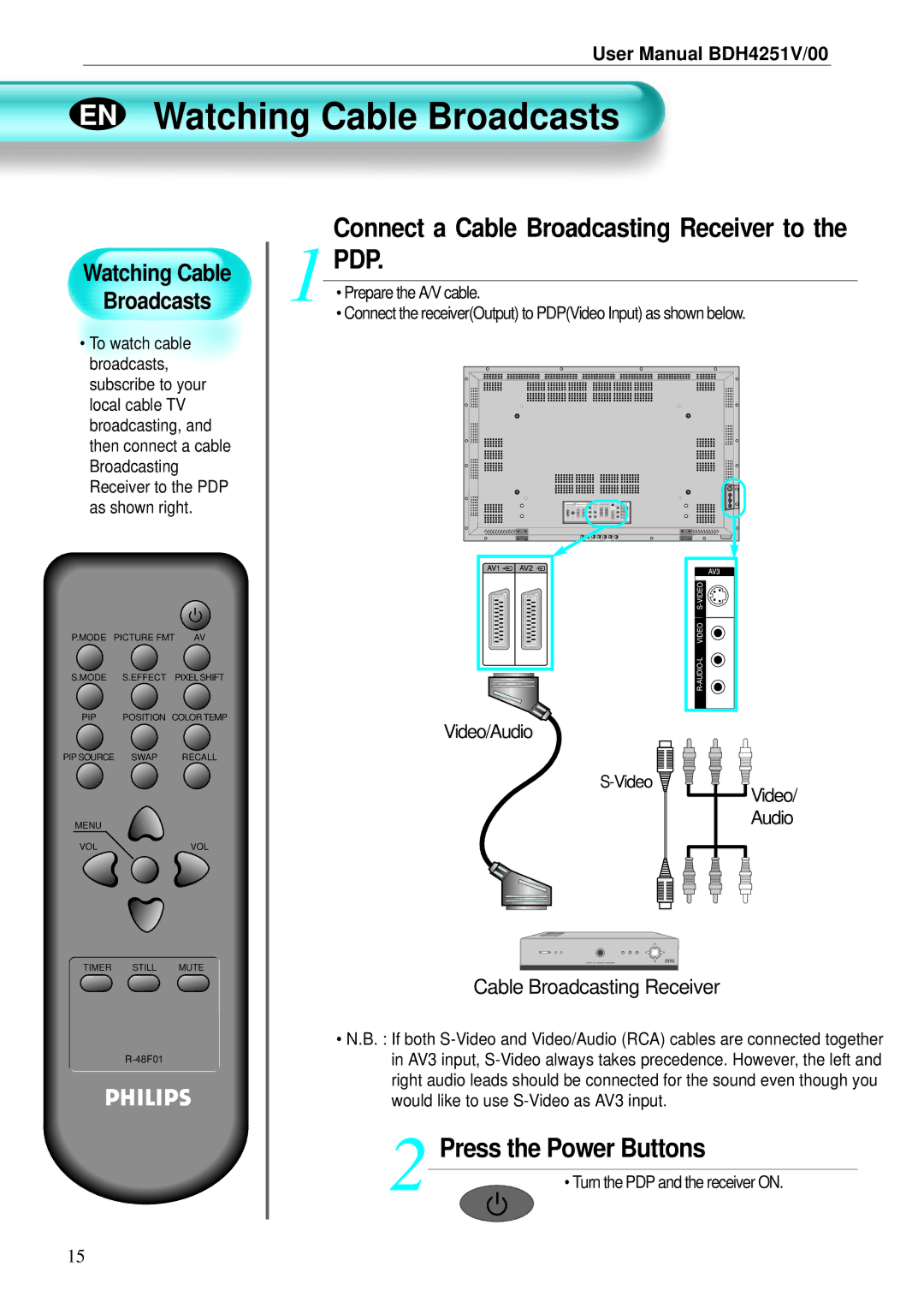 Philips BDH4251V/00 user manual EN Watching Cable Broadcasts, Pdp, Video 