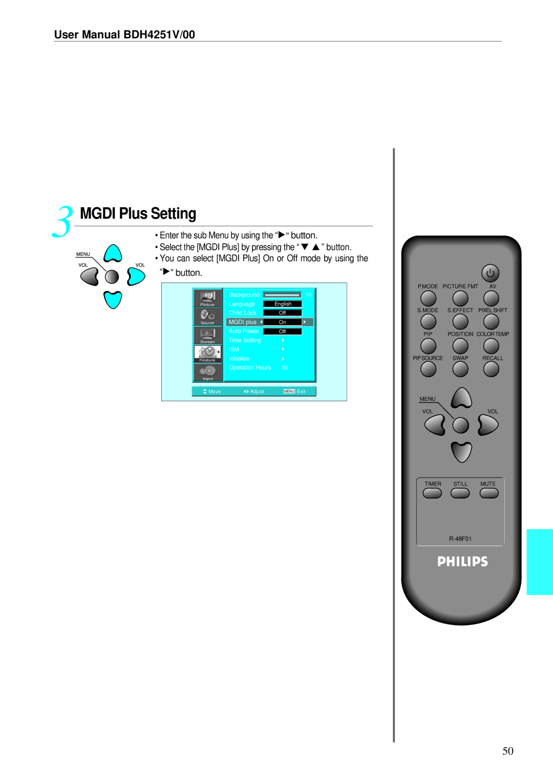 Philips BDH4251V/00 user manual Mgdi Plus Setting 